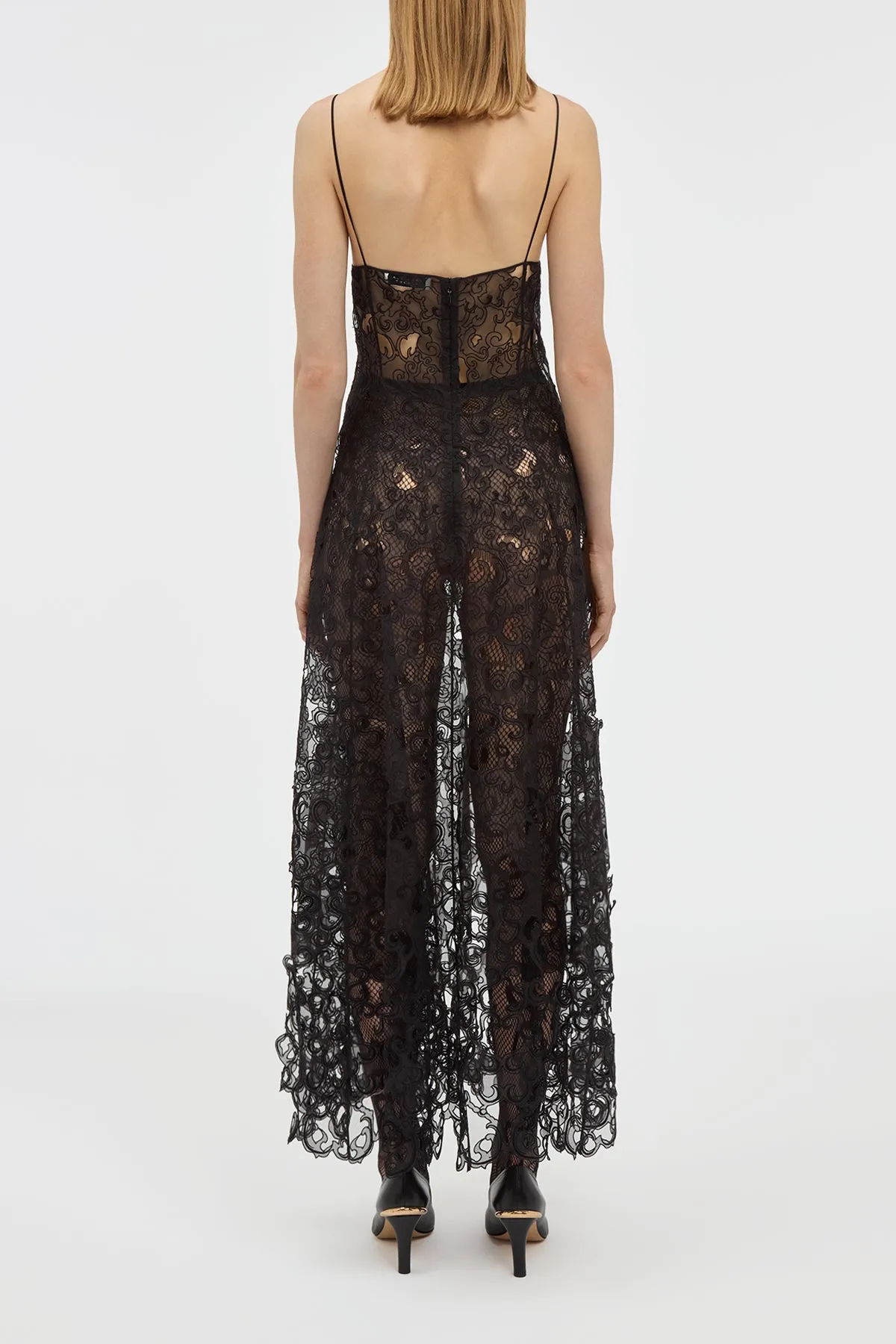 Luma Slip Midi Dress in Black Silk Organza Lace sold by Gabriela Hearst product image thumbnail 4