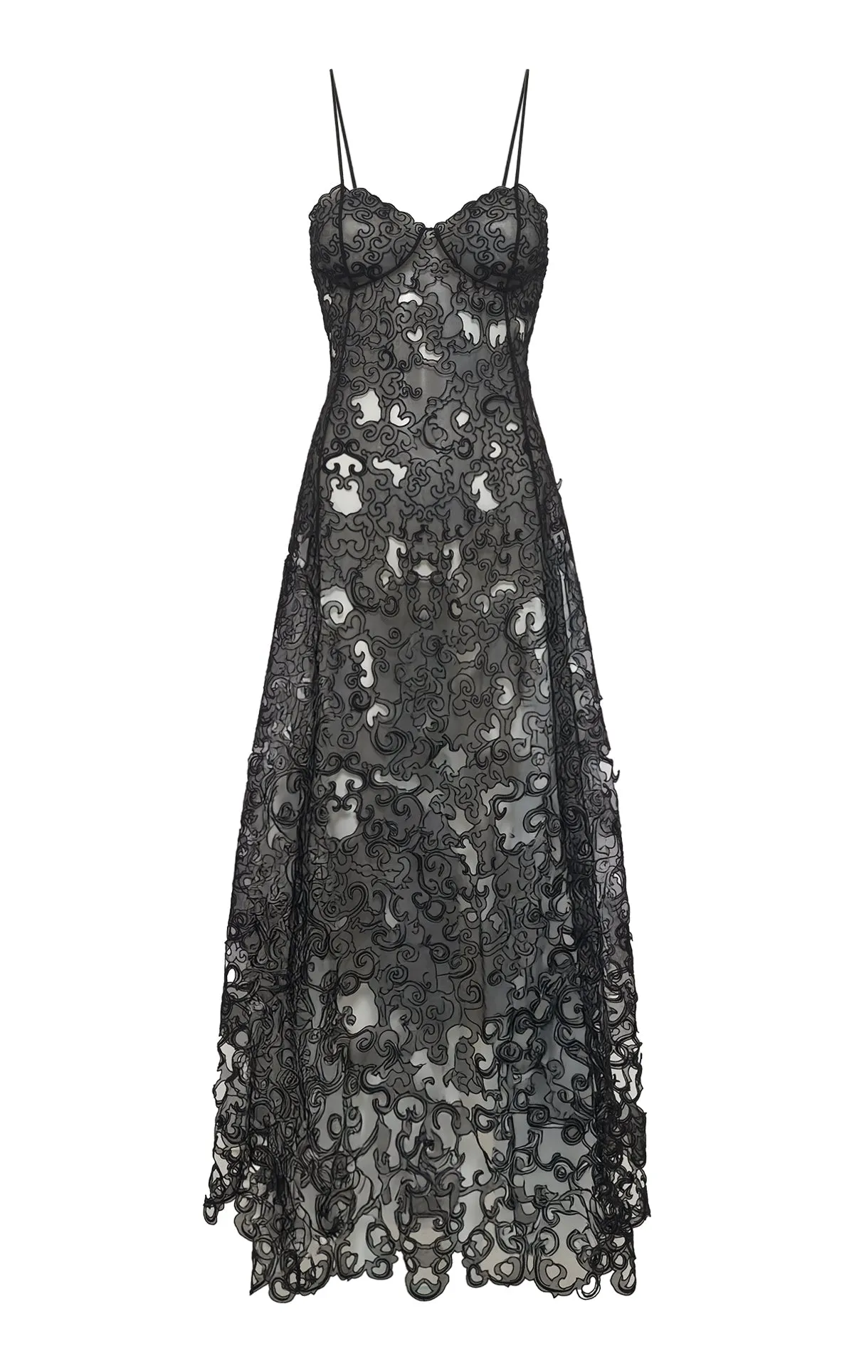 Luma Slip Midi Dress in Black Silk Organza Lace sold by Gabriela Hearst
