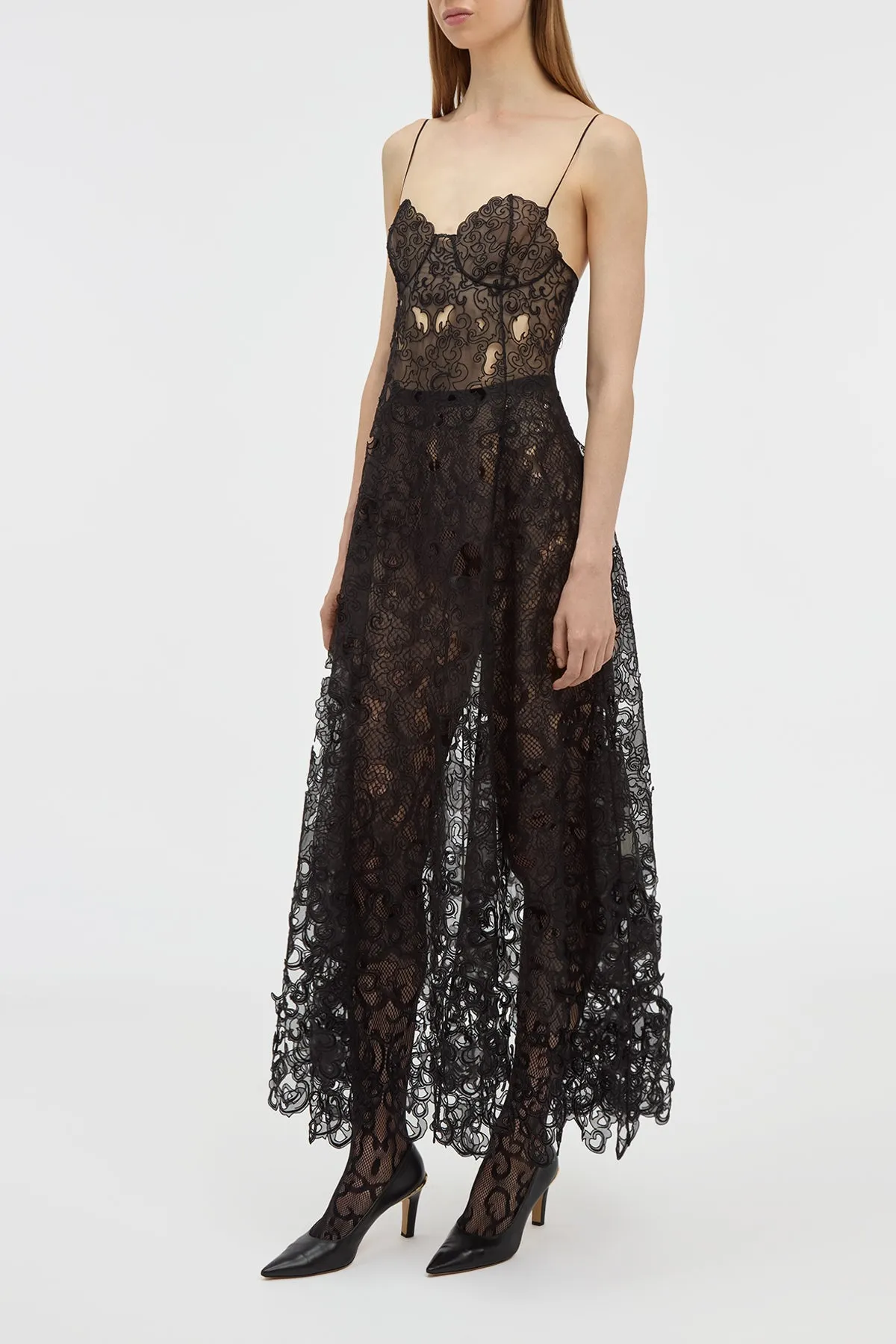 Luma Slip Midi Dress in Black Silk Organza Lace sold by Gabriela Hearst product image thumbnail 3