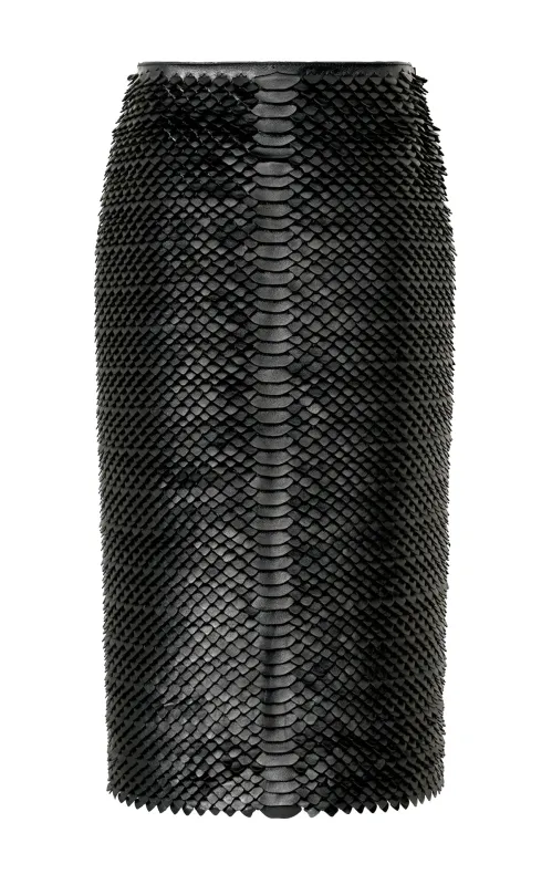 Antia Midi Skirt in Black Leather Snake Scales sold by Gabriela Hearst