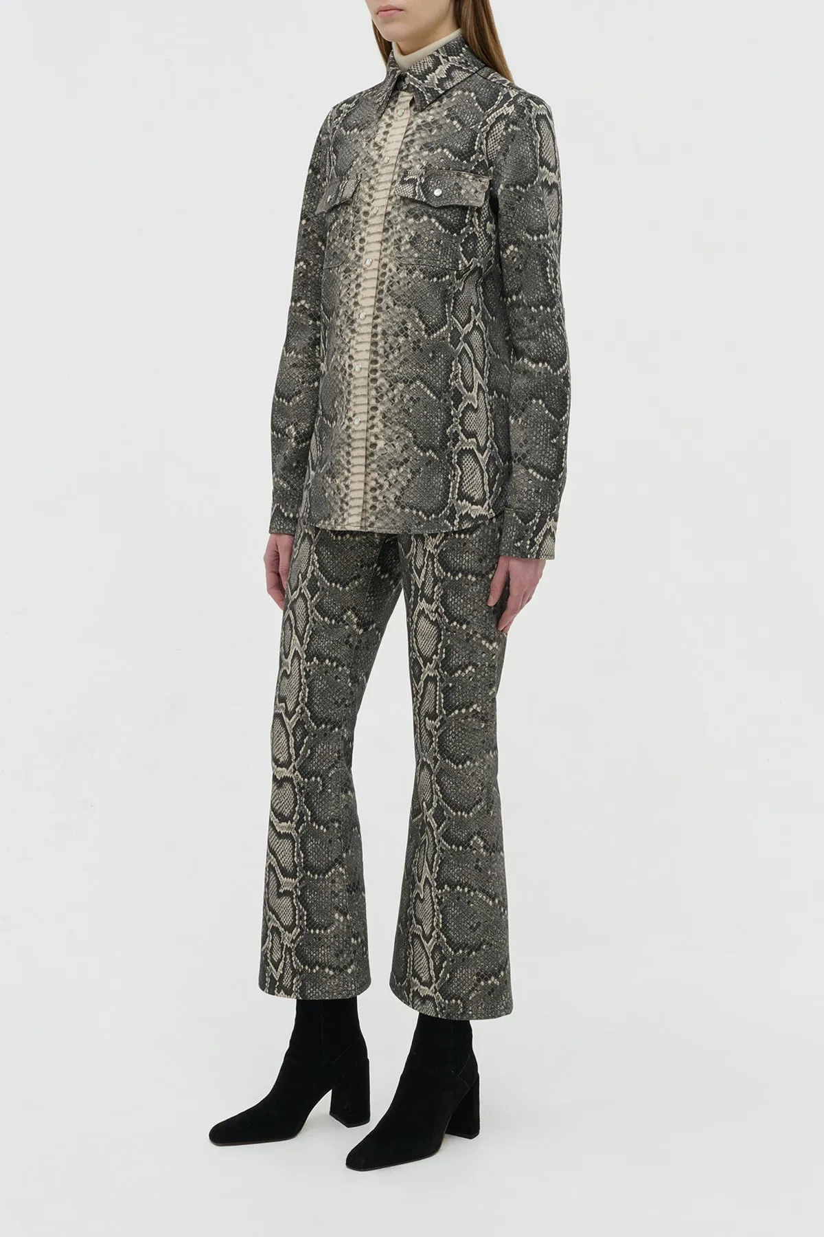 Ezra Bootcut Cropped Jean in Greyscale Recycled Printed Cotton Denim sold by Gabriela Hearst product image thumbnail 3