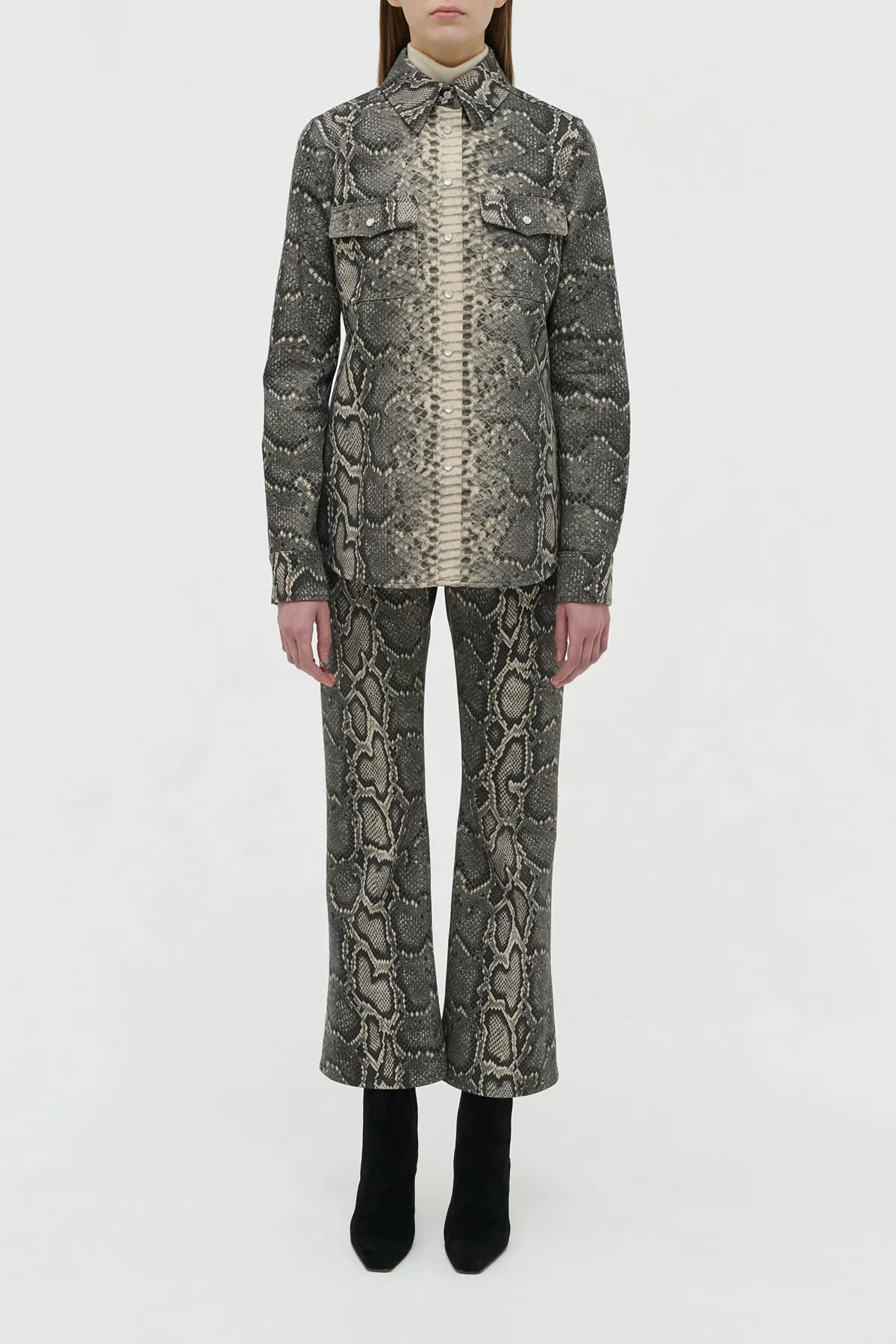 Ezra Bootcut Cropped Jean in Greyscale Recycled Printed Cotton Denim sold by Gabriela Hearst product image thumbnail 2