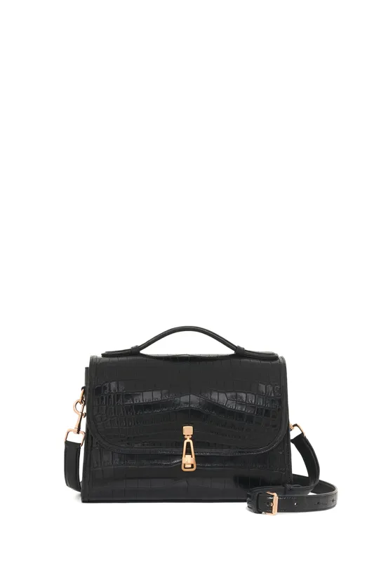 Medium Leonora Flap Bag in Black Crocodile Leather with Sunglasses Pouch sold by Gabriela Hearst