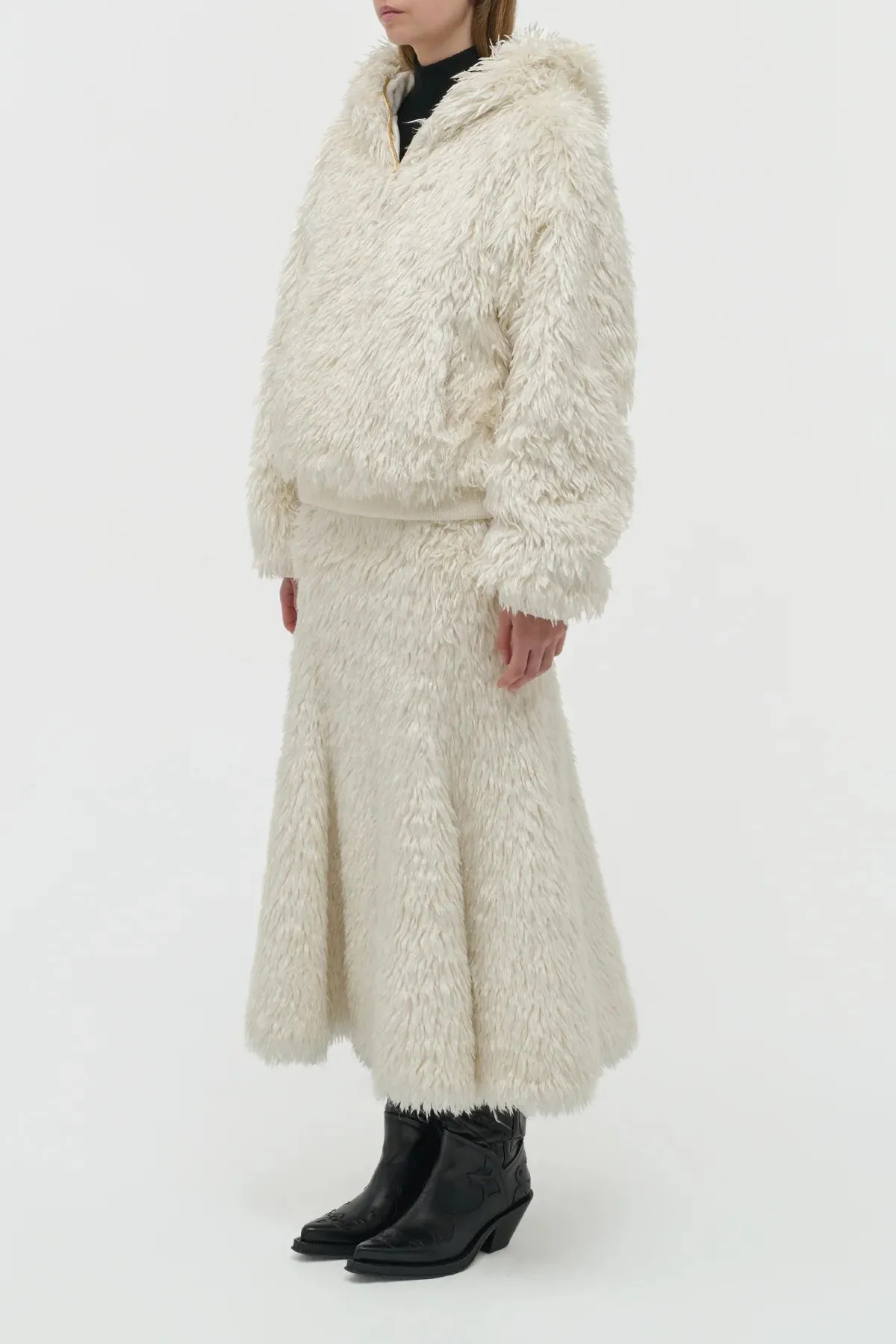 Patterson Midi Skirt in Ivory Silk Fur sold by Gabriela Hearst product image thumbnail 3