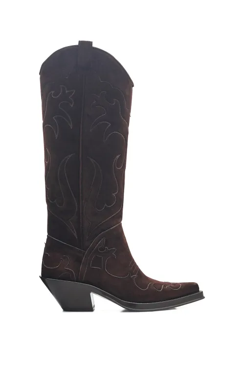 Capitana Cowboy Boot in Dark Chocolate Suede made by Gabriela Hearst