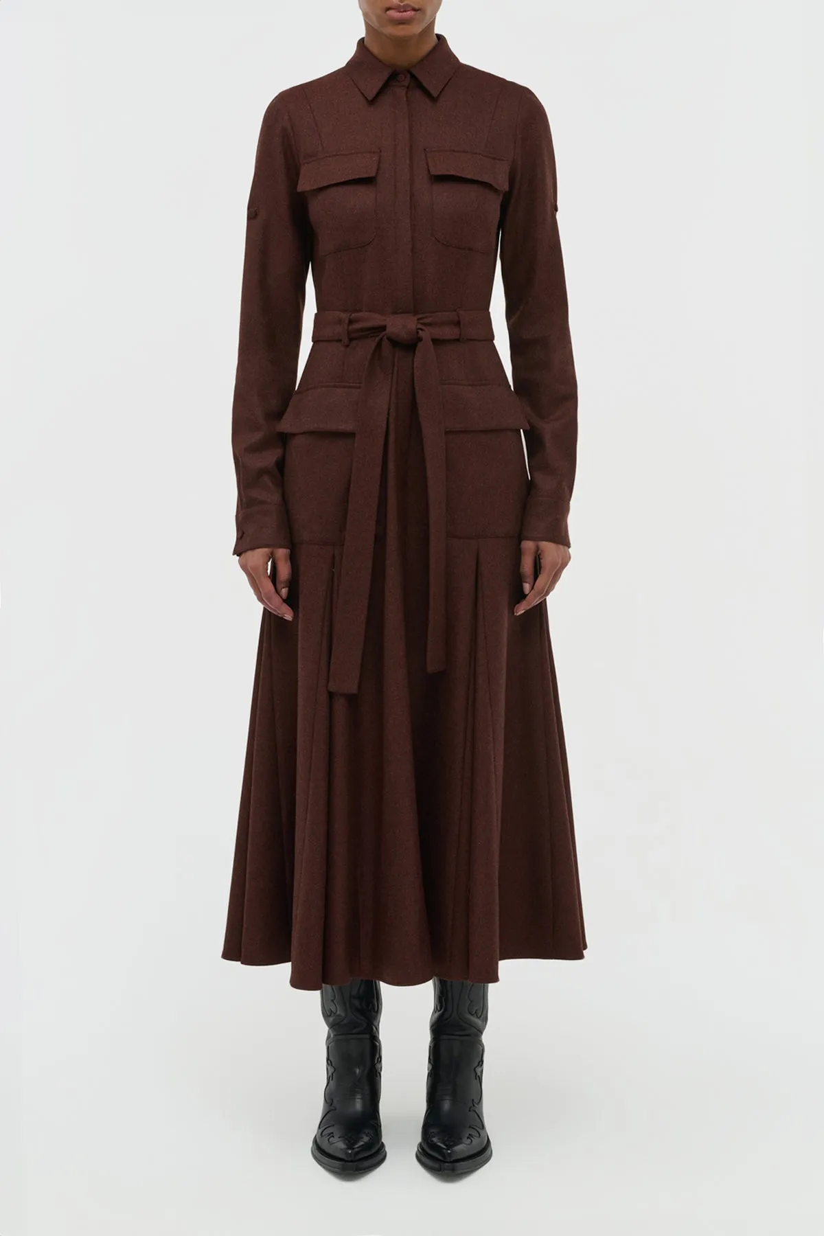 Meyer Pleated Maxi Shirtdress in Burnt Sienna Wool Cashmere Flannel sold by Gabriela Hearst product image thumbnail 2
