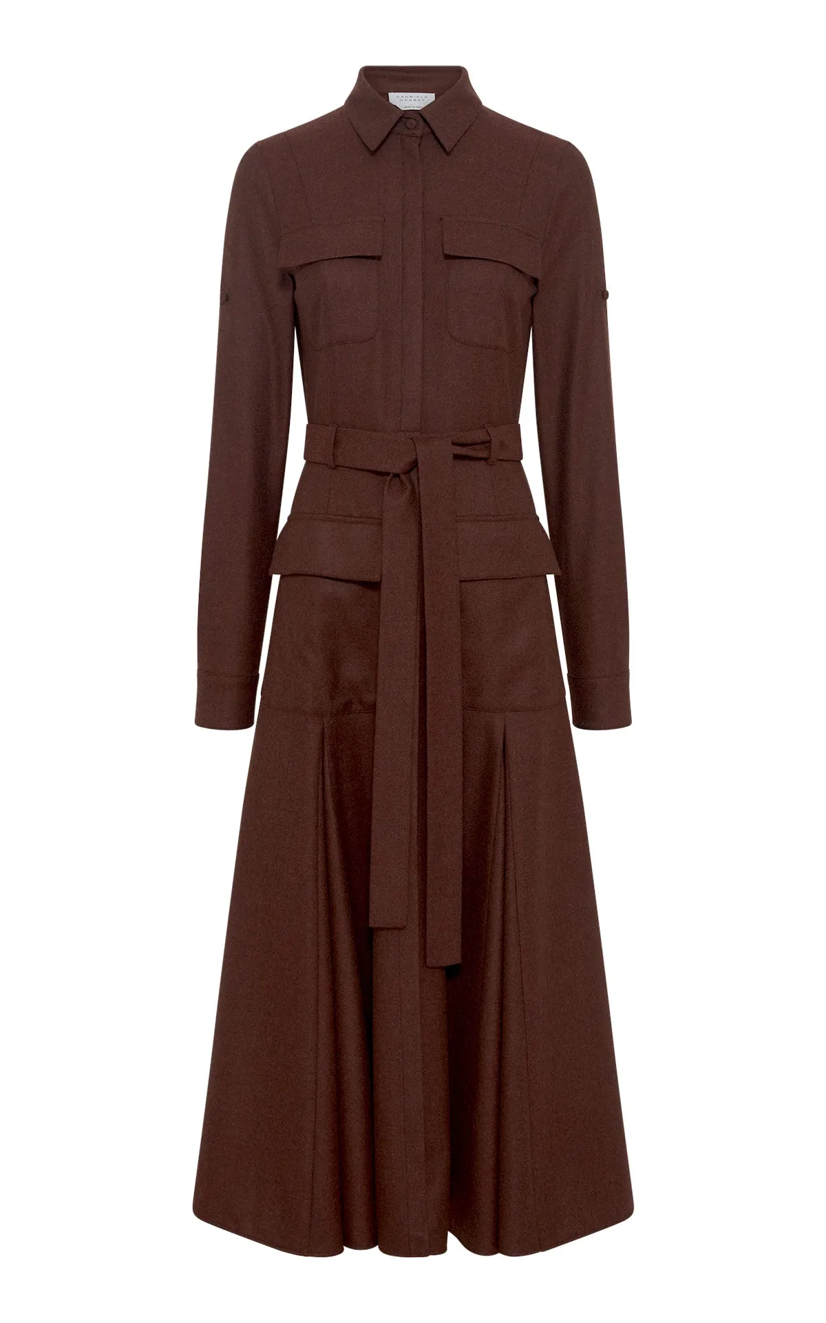 Meyer Pleated Maxi Shirtdress in Burnt Sienna Wool Cashmere Flannel sold by Gabriela Hearst