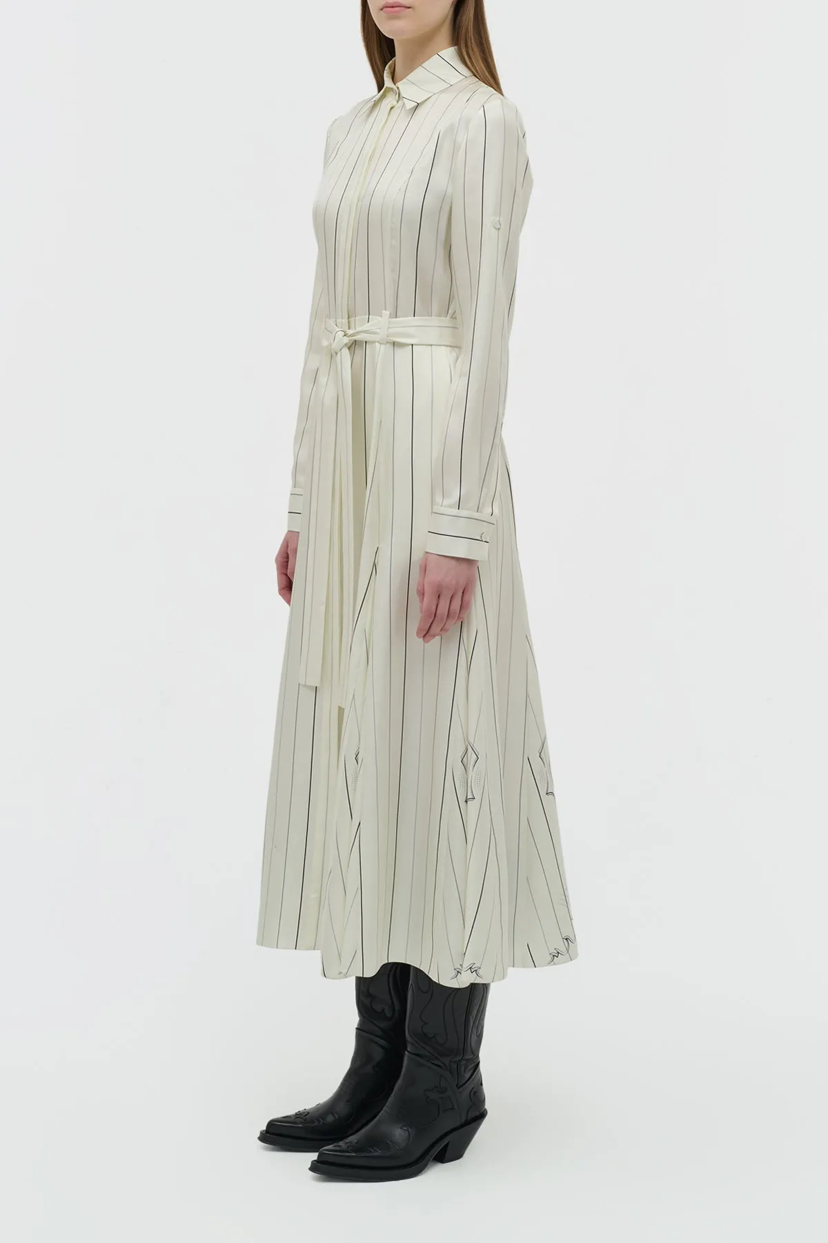 Galway Shirtdress in Ivory Multi Pinstripe Silk Twill sold by Gabriela Hearst product image thumbnail 3
