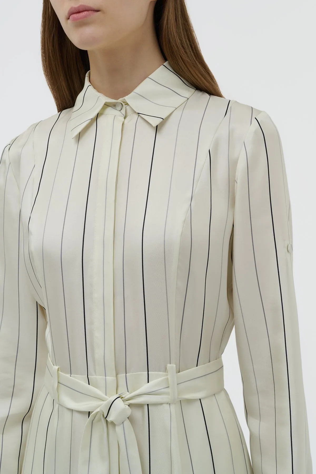 Galway Shirtdress in Ivory Multi Pinstripe Silk Twill sold by Gabriela Hearst product image thumbnail 5