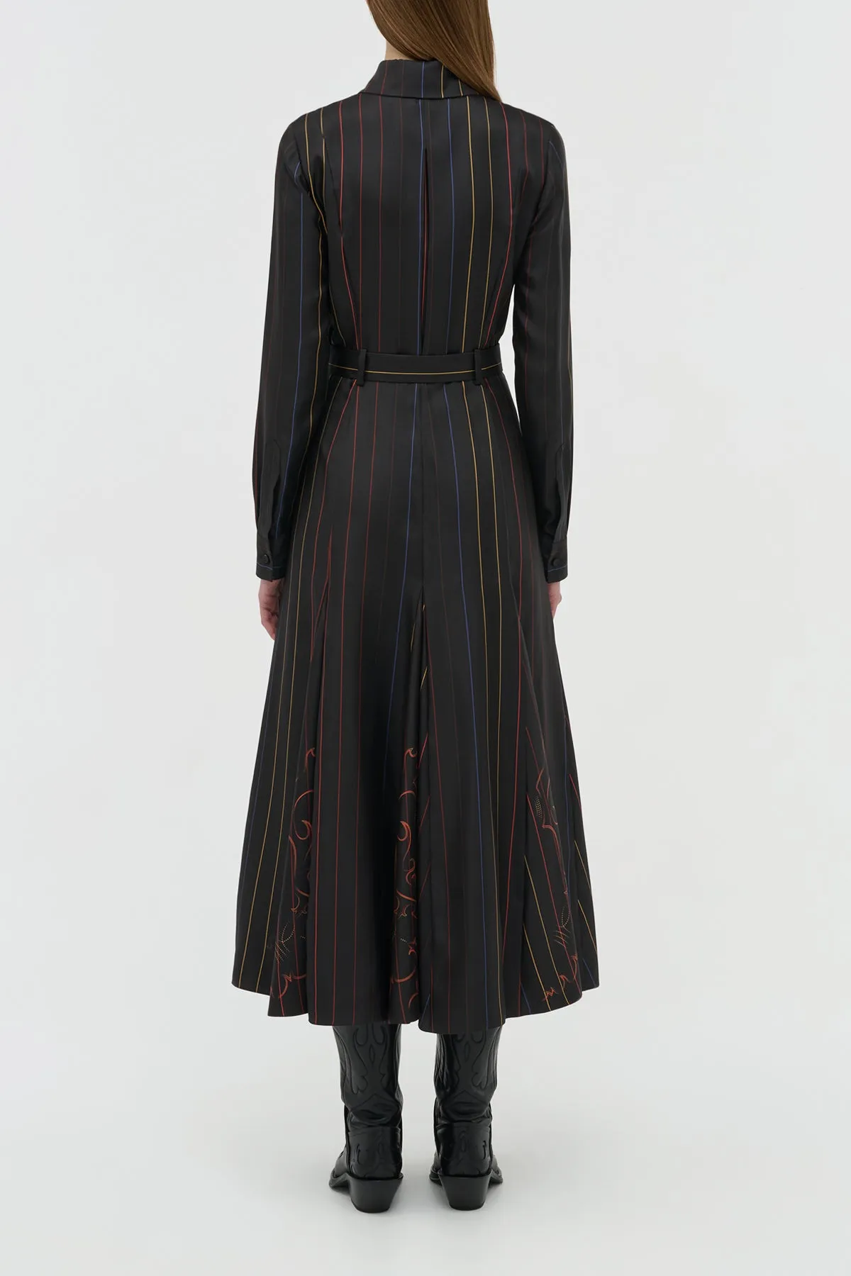 Galway Shirtdress in Charcoal Multi Pinstripe Silk Twill sold by Gabriela Hearst product image thumbnail 5