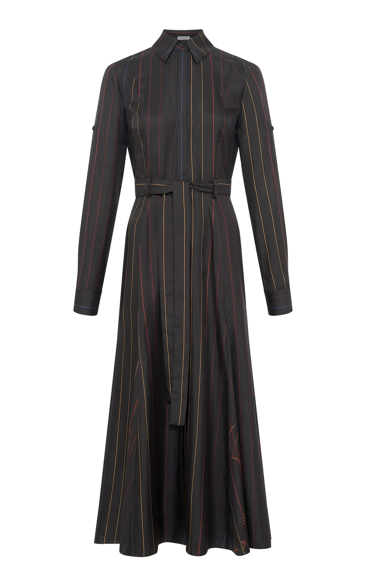 Galway Shirtdress in Charcoal Multi Pinstripe Silk Twill sold by Gabriela Hearst