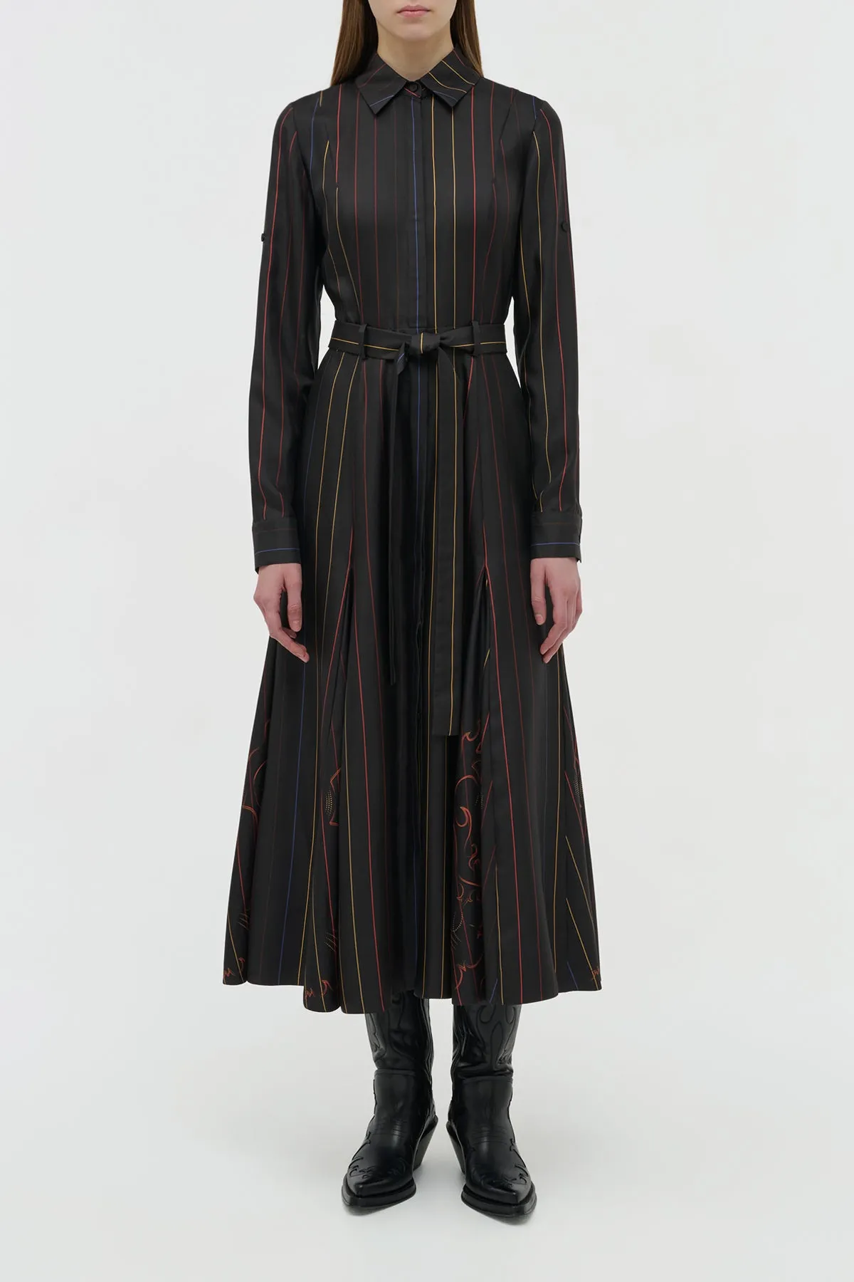 Galway Shirtdress in Charcoal Multi Pinstripe Silk Twill sold by Gabriela Hearst product image thumbnail 2