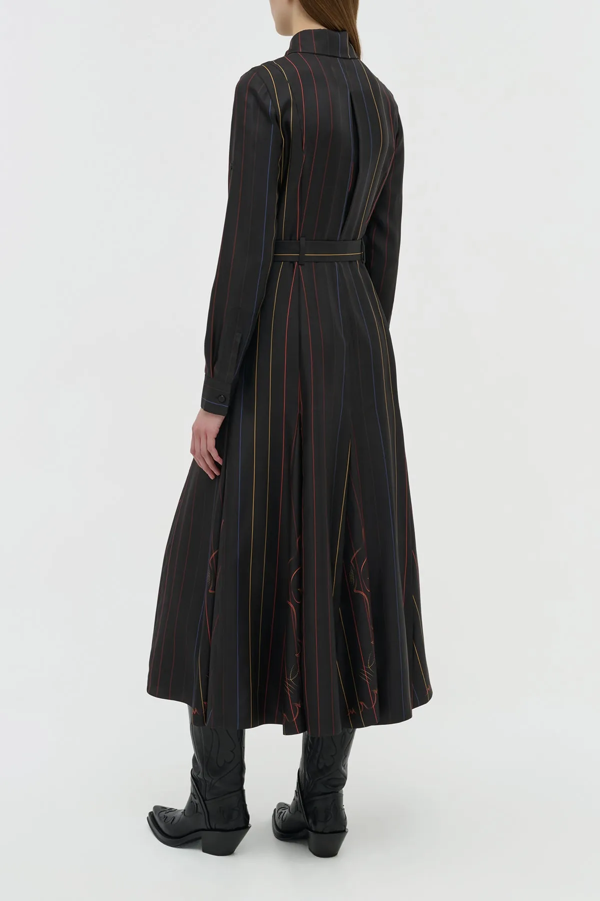 Galway Shirtdress in Charcoal Multi Pinstripe Silk Twill sold by Gabriela Hearst product image thumbnail 4