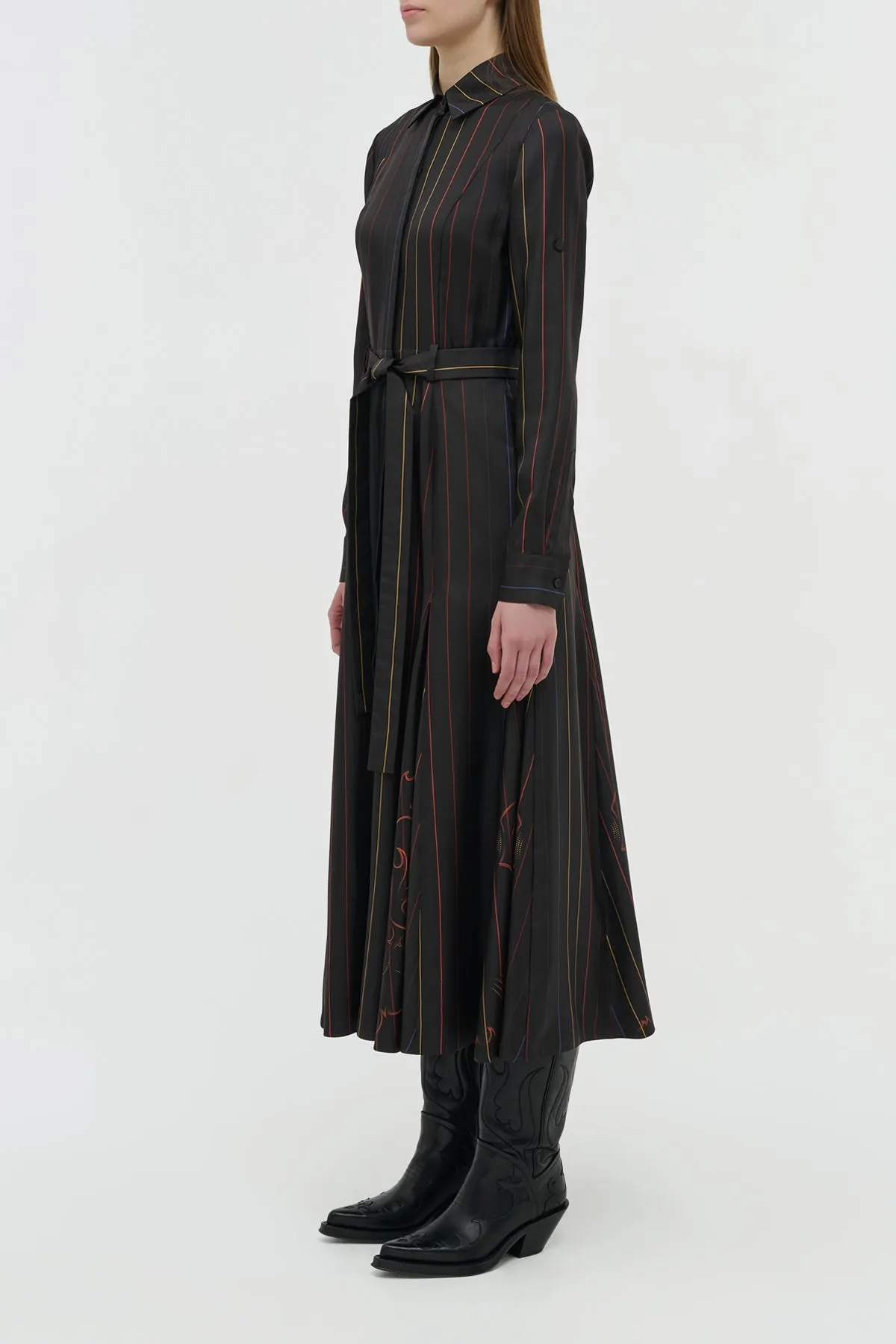 Galway Shirtdress in Charcoal Multi Pinstripe Silk Twill sold by Gabriela Hearst product image thumbnail 3