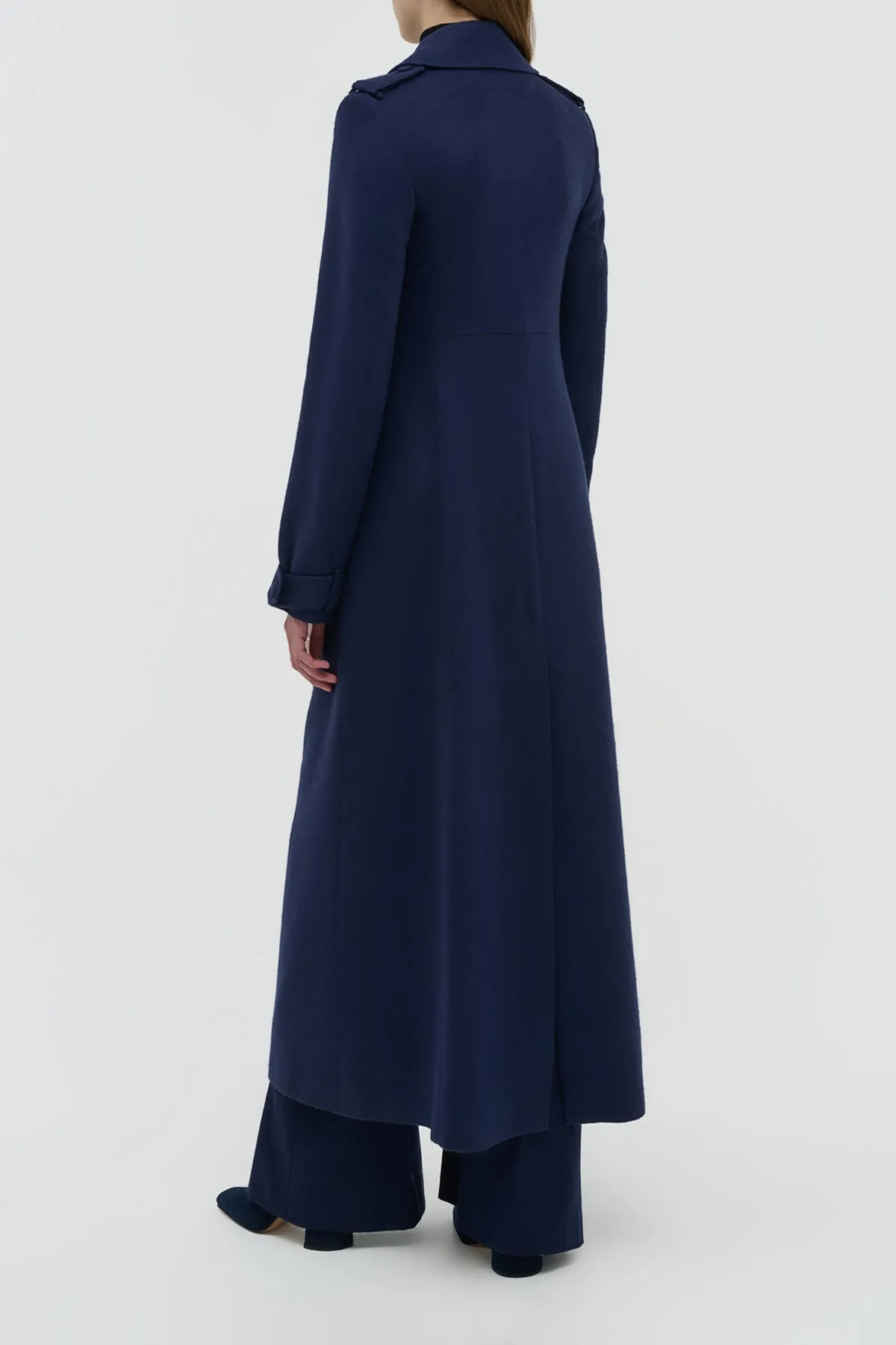 Houstt Trench Coat in Navy Winter Silk sold by Gabriela Hearst product image thumbnail 4