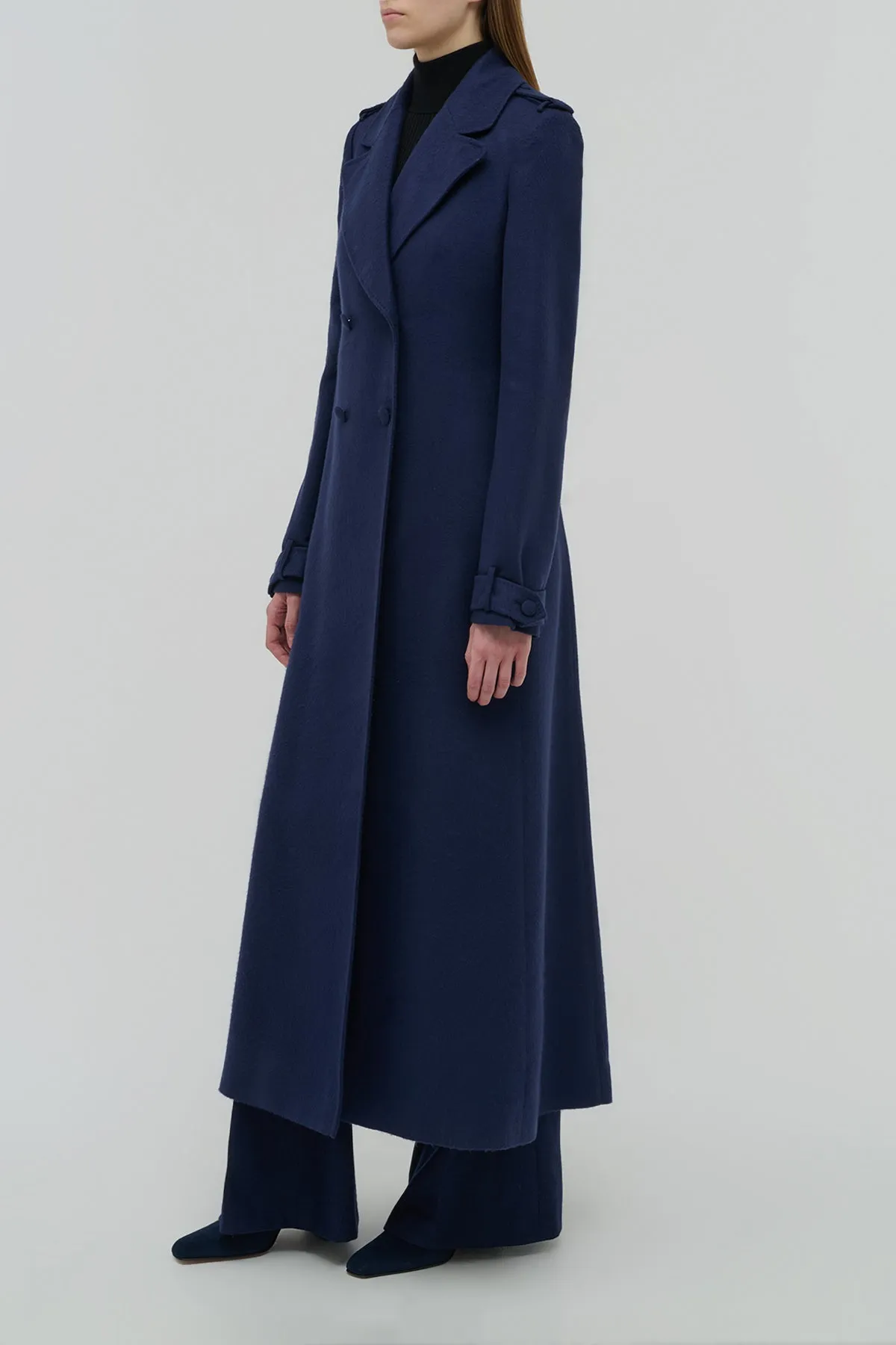 Houstt Trench Coat in Navy Winter Silk sold by Gabriela Hearst product image thumbnail 3