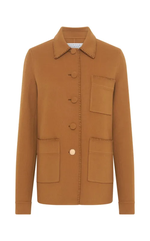 Ulu Chore Jacket in Yellow Ochre Double-face Recycled Cashmere sold by Gabriela Hearst