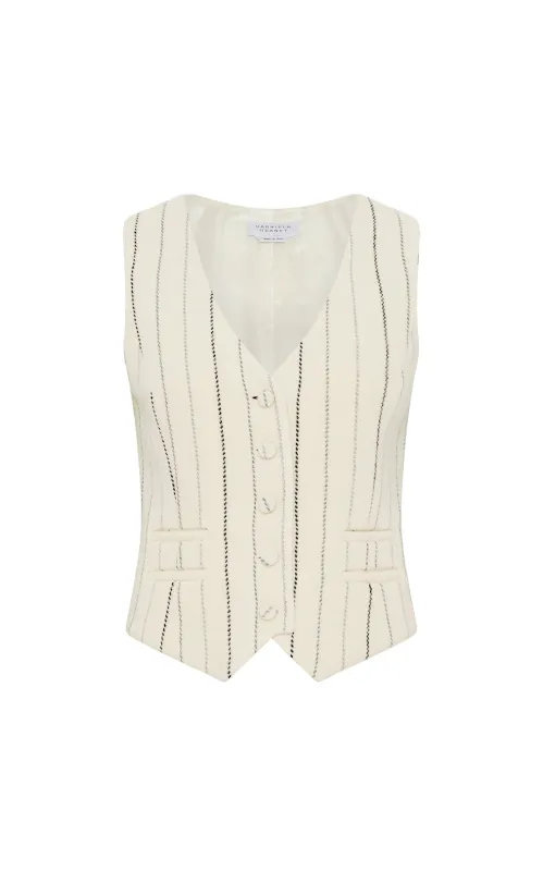 Coleridge Vest in Ivory Multi Pinstripe Wool Cashmere sold by Gabriela Hearst