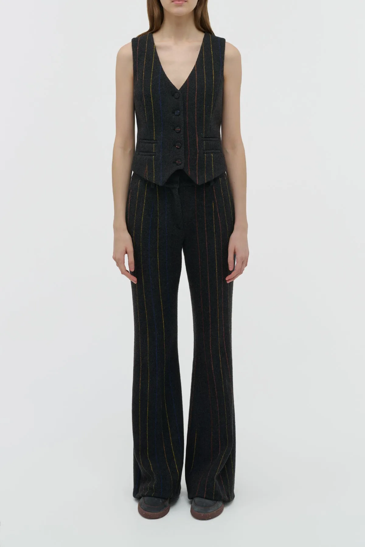 Coleridge Vest in Charcoal Multi Pinstripe Wool Cashmere sold by Gabriela Hearst product image thumbnail 2