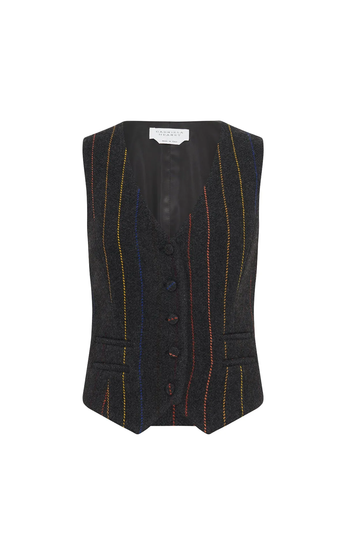 Coleridge Vest in Charcoal Multi Pinstripe Wool Cashmere sold by Gabriela Hearst