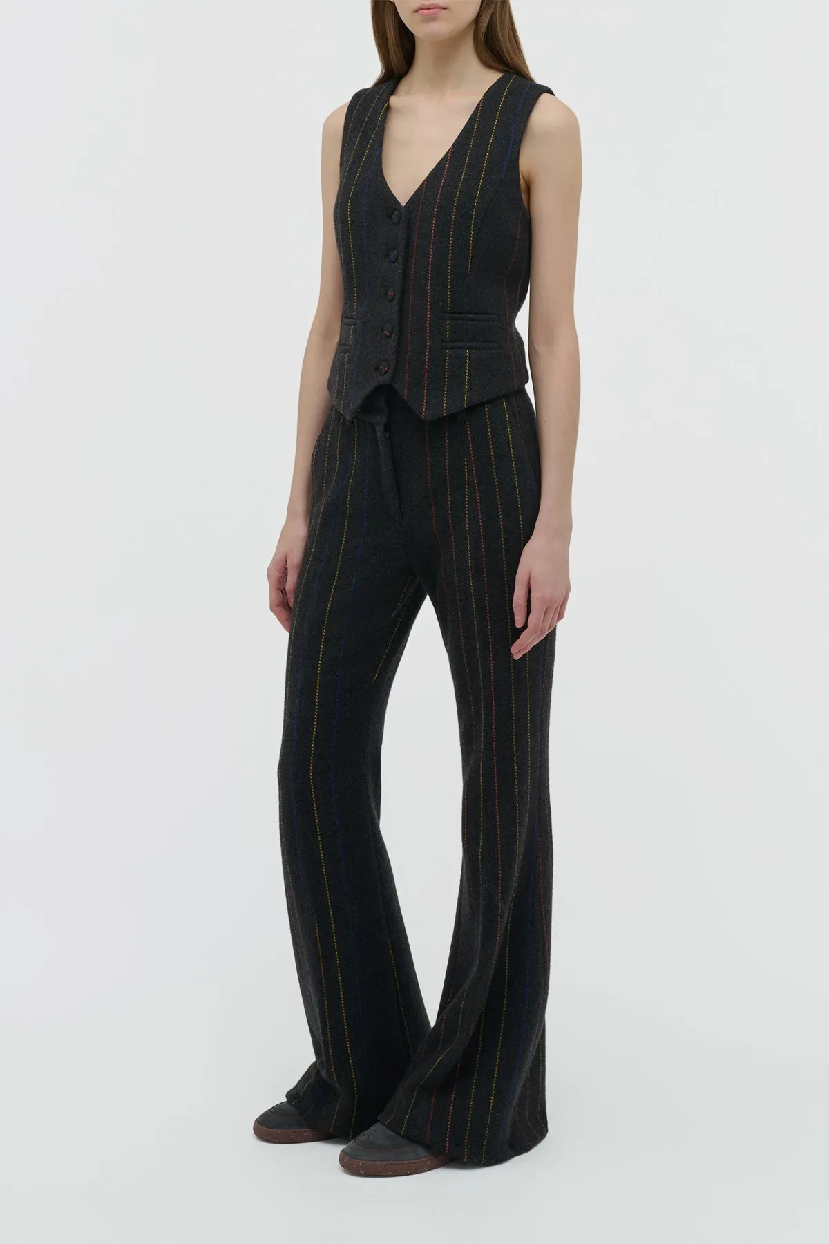 Rhein Flare Pant in Charcoal Multi Pinstripe Wool Cashmere sold by Gabriela Hearst product image thumbnail 3