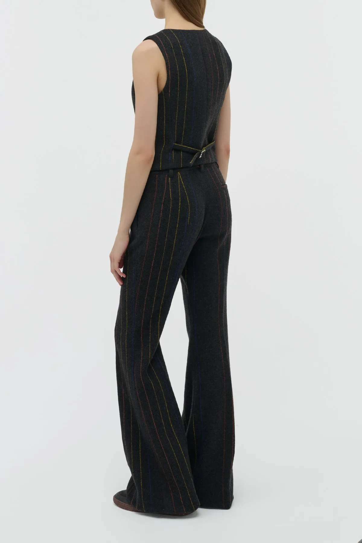 Rhein Flare Pant in Charcoal Multi Pinstripe Wool Cashmere sold by Gabriela Hearst product image thumbnail 4