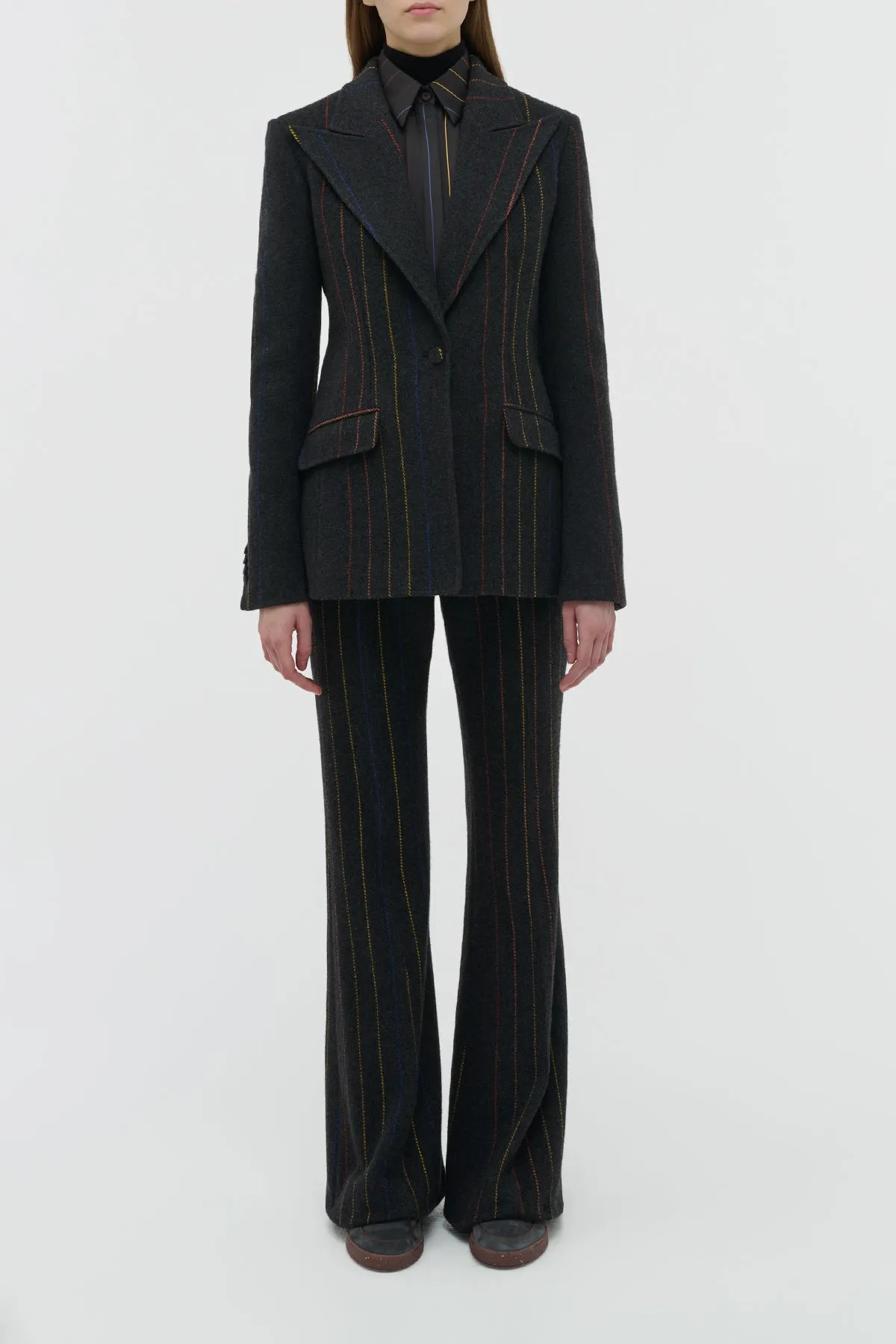 Leiva Blazer in Charcoal Multi Pinstripe Wool Cashmere sold by Gabriela Hearst product image thumbnail 2