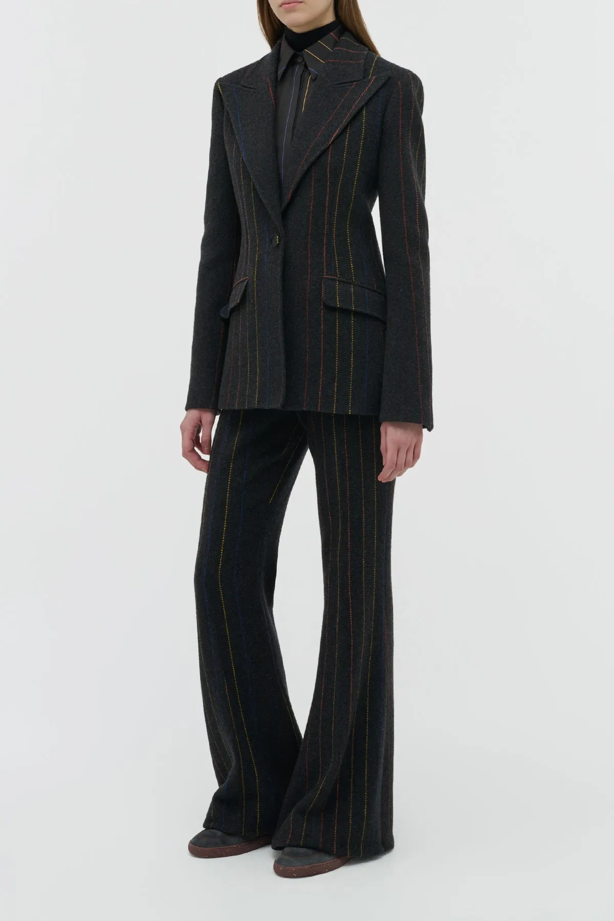 Leiva Blazer in Charcoal Multi Pinstripe Wool Cashmere sold by Gabriela Hearst product image thumbnail 3