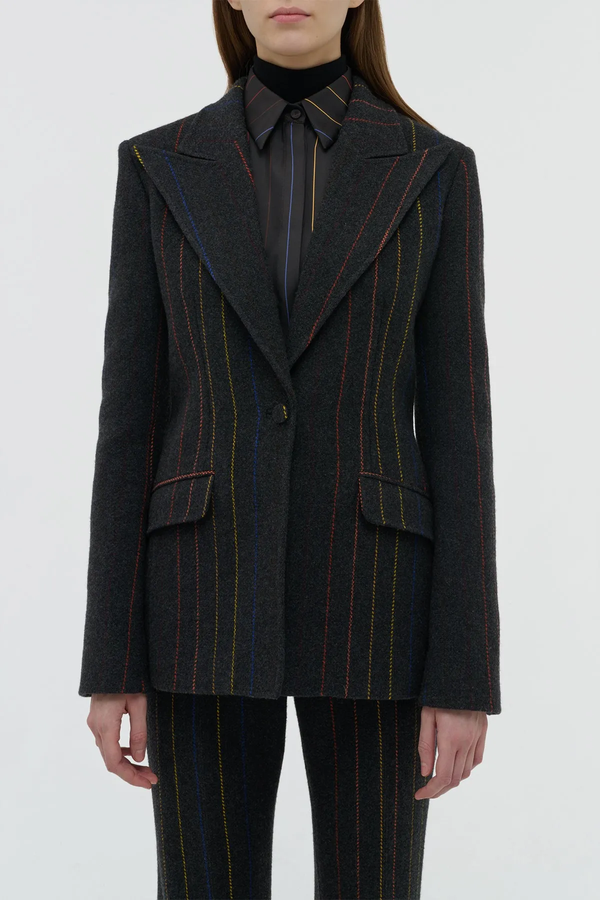 Leiva Blazer in Charcoal Multi Pinstripe Wool Cashmere sold by Gabriela Hearst product image thumbnail 5