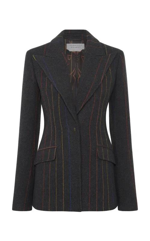 Leiva Blazer in Charcoal Multi Pinstripe Wool Cashmere sold by Gabriela Hearst