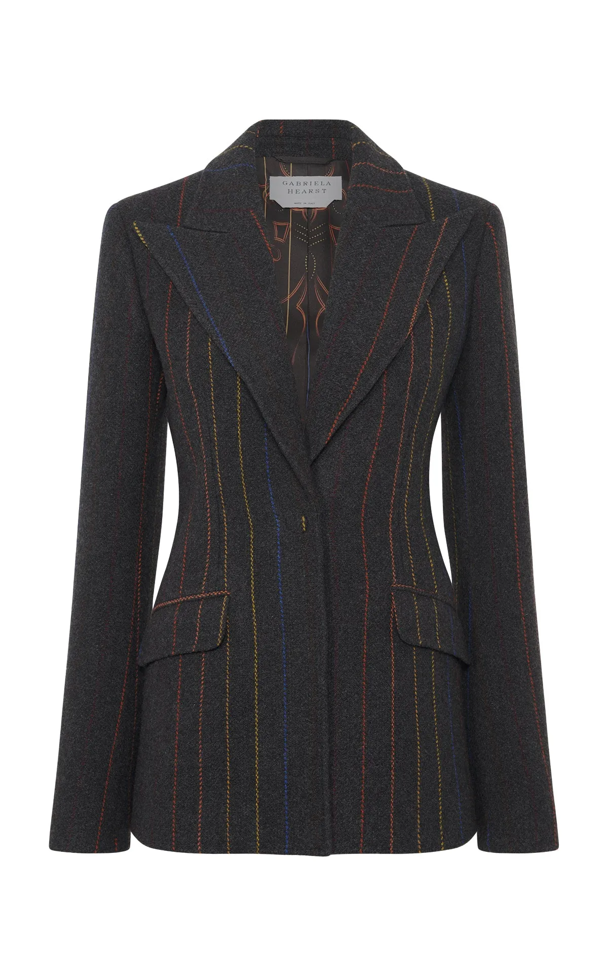 Leiva Blazer in Charcoal Multi Pinstripe Wool Cashmere sold by Gabriela Hearst