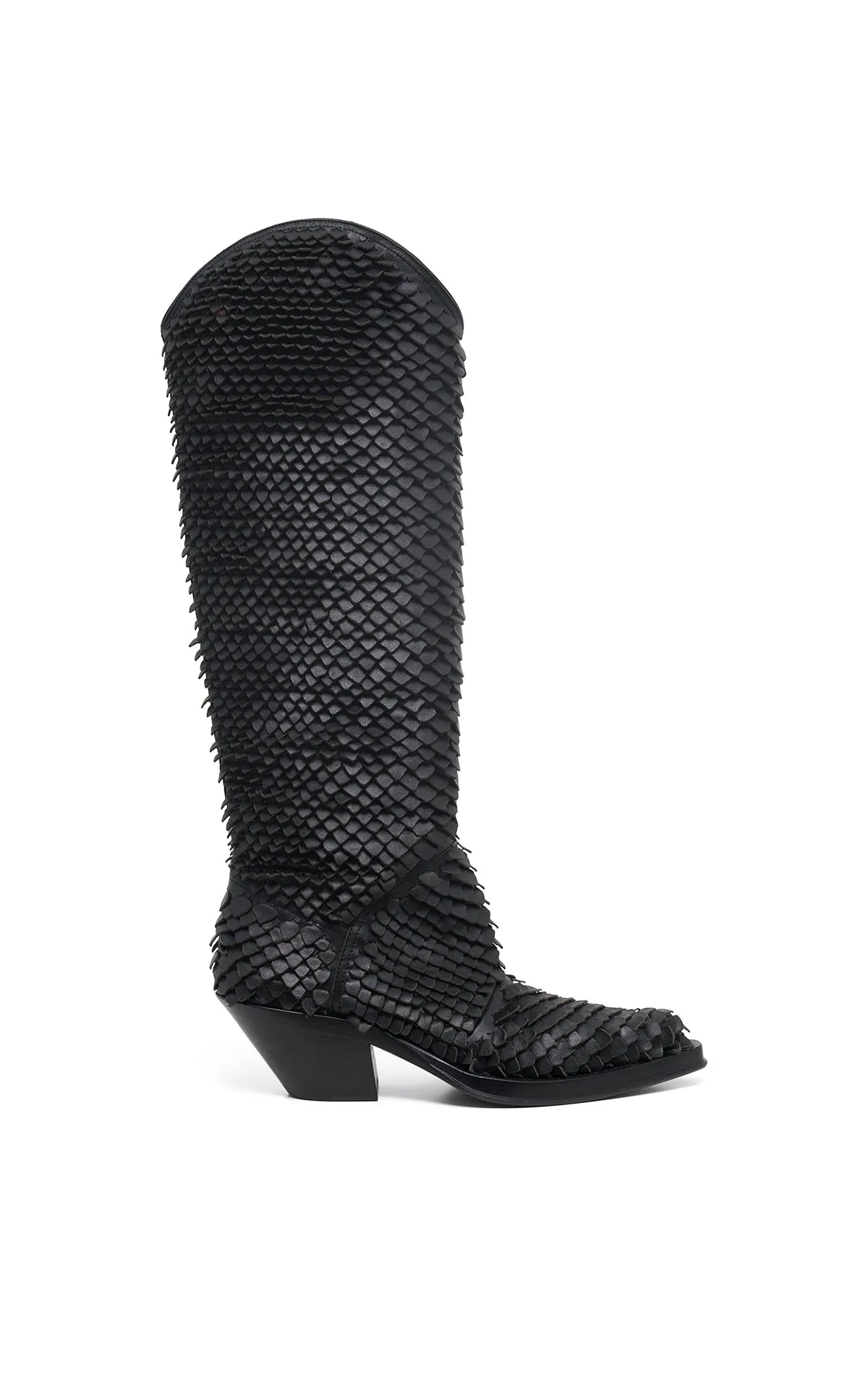 Capitana Cowboy Boot in Black Leather Snake Scales sold by Gabriela Hearst