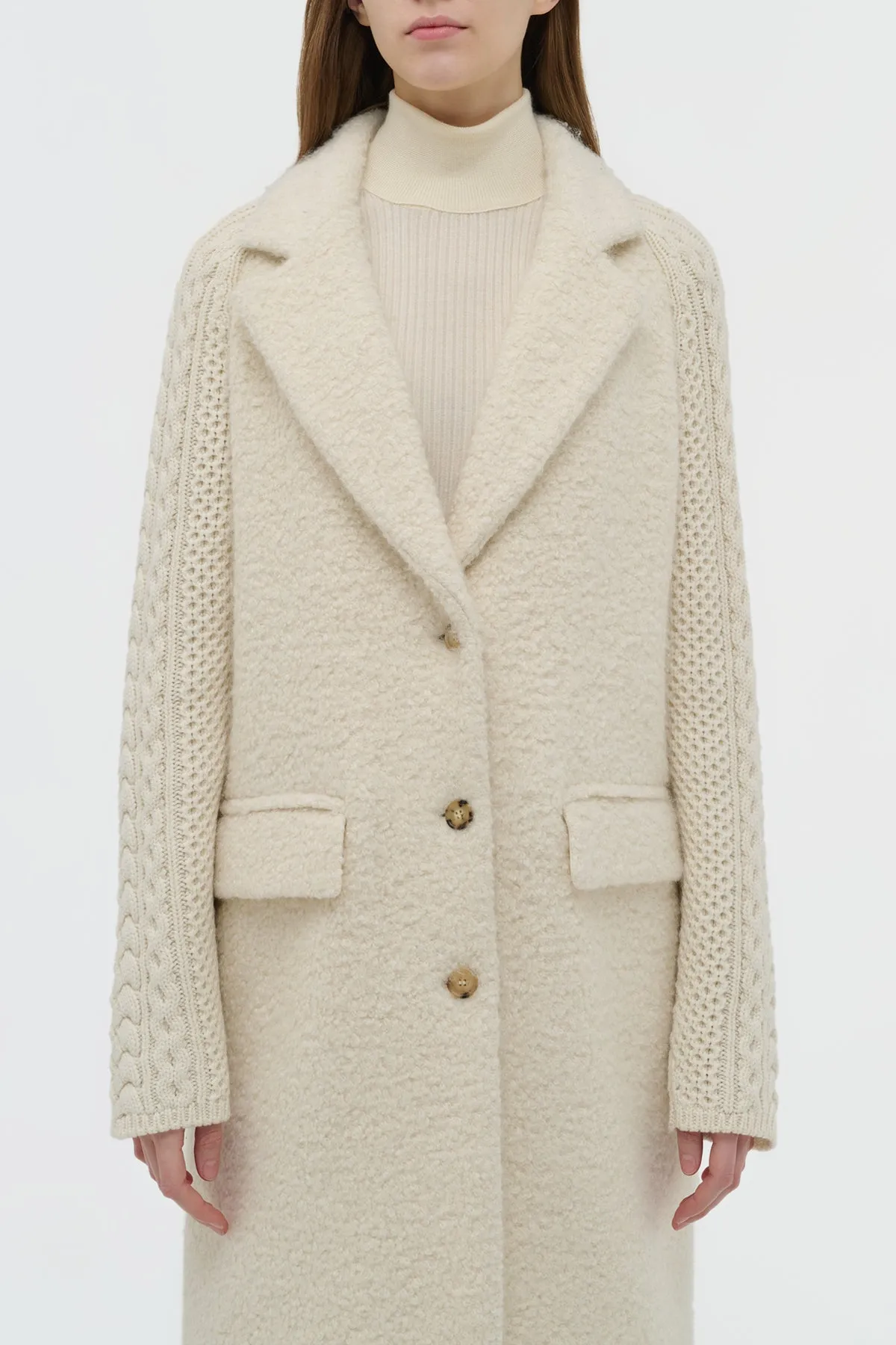Charles Coat in Ivory Recycled Cashmere Boucle with Cable-knit Sleeves sold by Gabriela Hearst product image thumbnail 5
