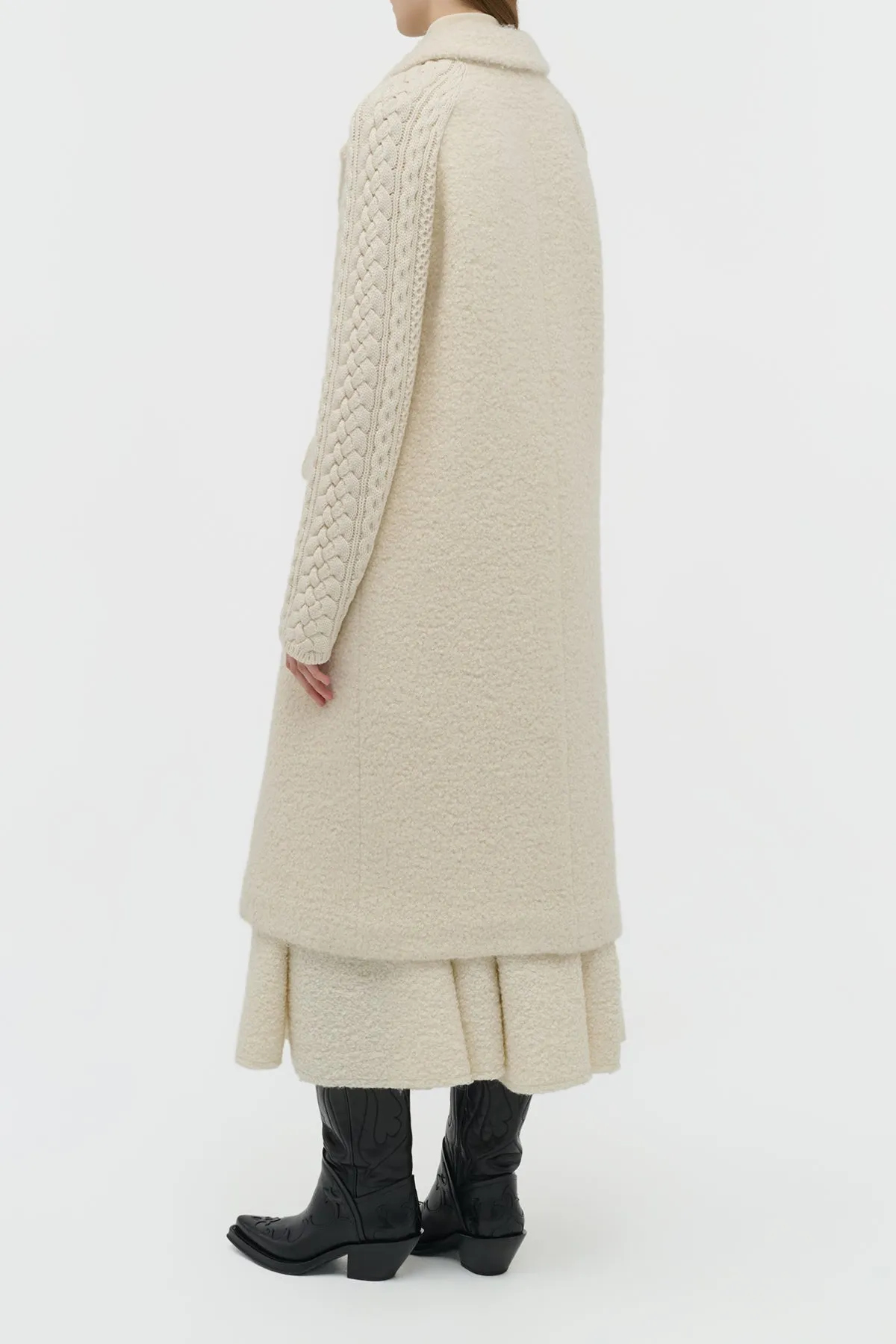 Charles Coat in Ivory Recycled Cashmere Boucle with Cable-knit Sleeves sold by Gabriela Hearst product image thumbnail 4