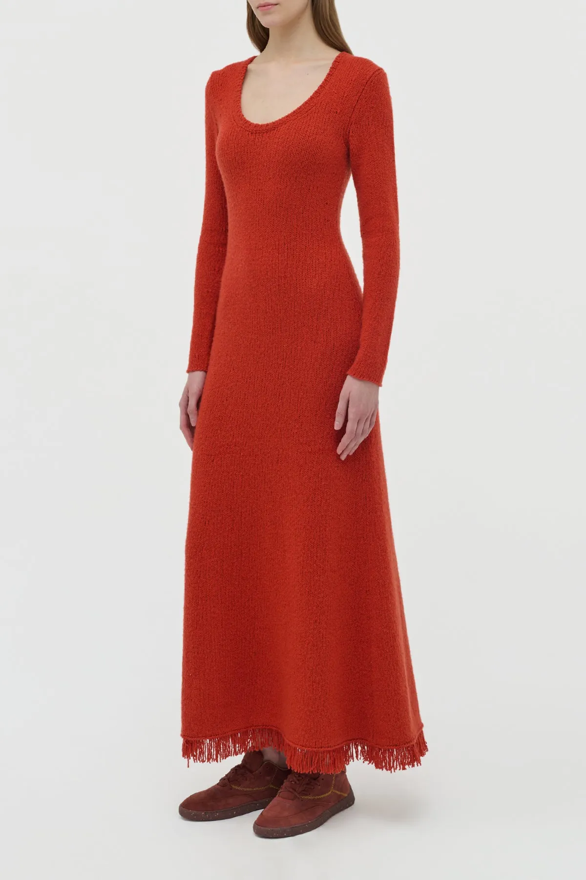 Maribel Fringe Knit Maxi Dress in Antelope Orange Cashmere sold by Gabriela Hearst product image thumbnail 4