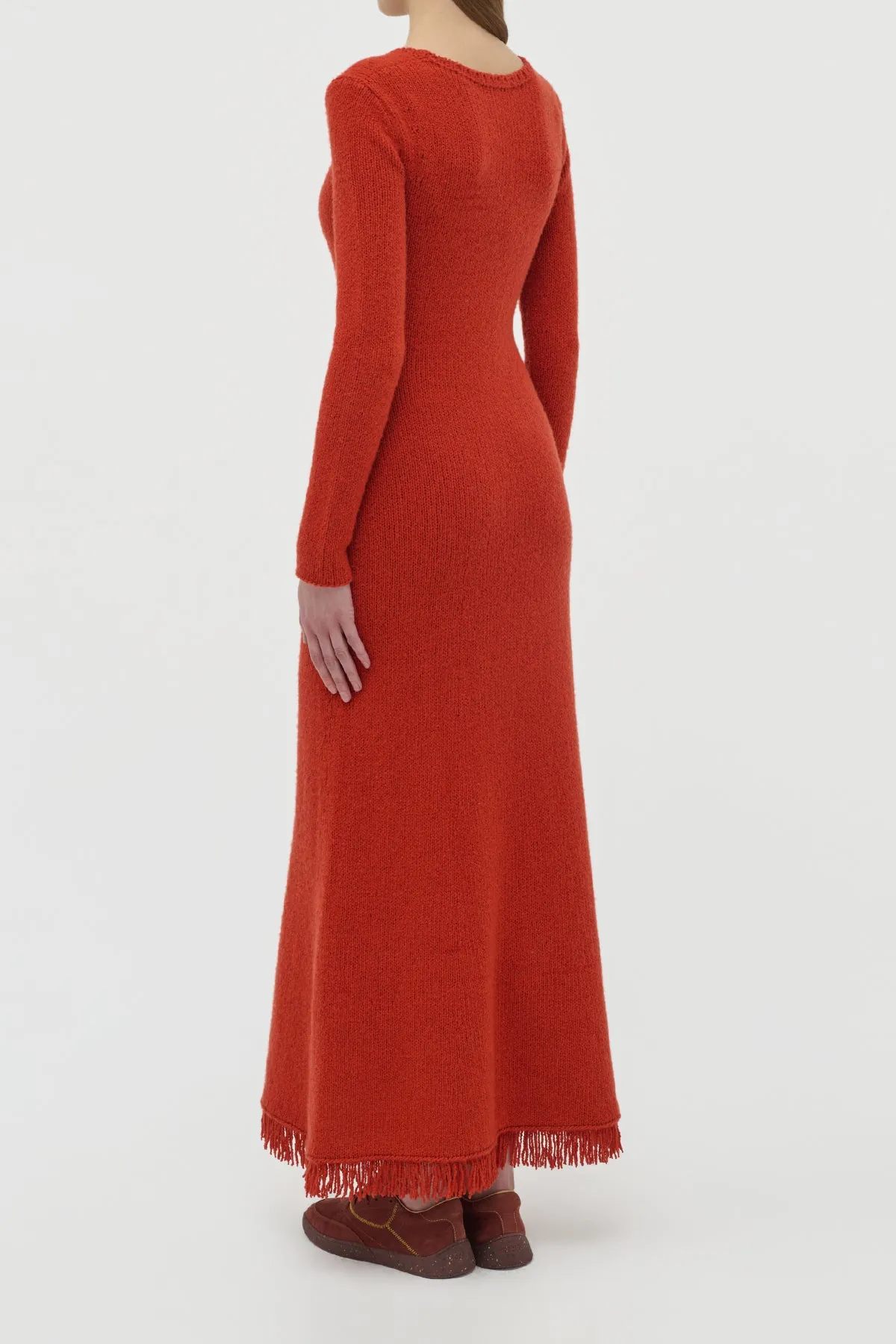 Maribel Fringe Knit Maxi Dress in Antelope Orange Cashmere sold by Gabriela Hearst product image thumbnail 5