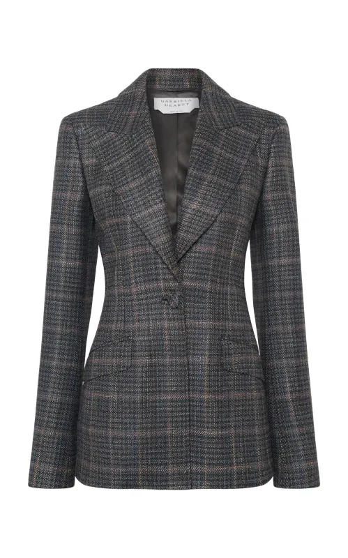 Leiva Blazer in Charcoal Multi Wool Silk Clubcheck Plaid sold by Gabriela Hearst