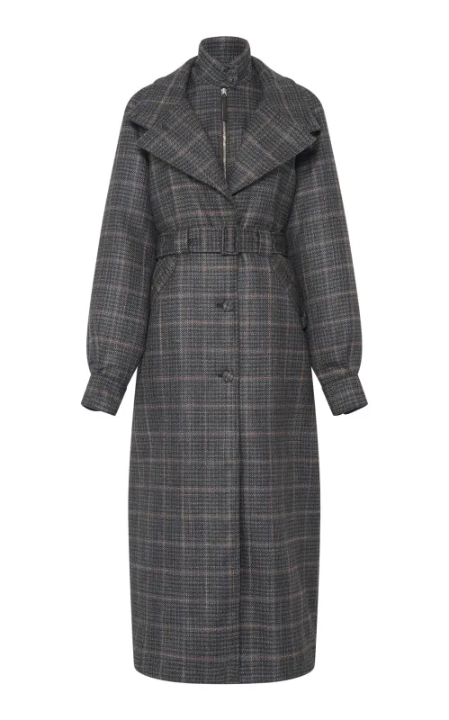 Golding Coat in Charcoal Multi Wool Silk Clubcheck Plaid sold by Gabriela Hearst