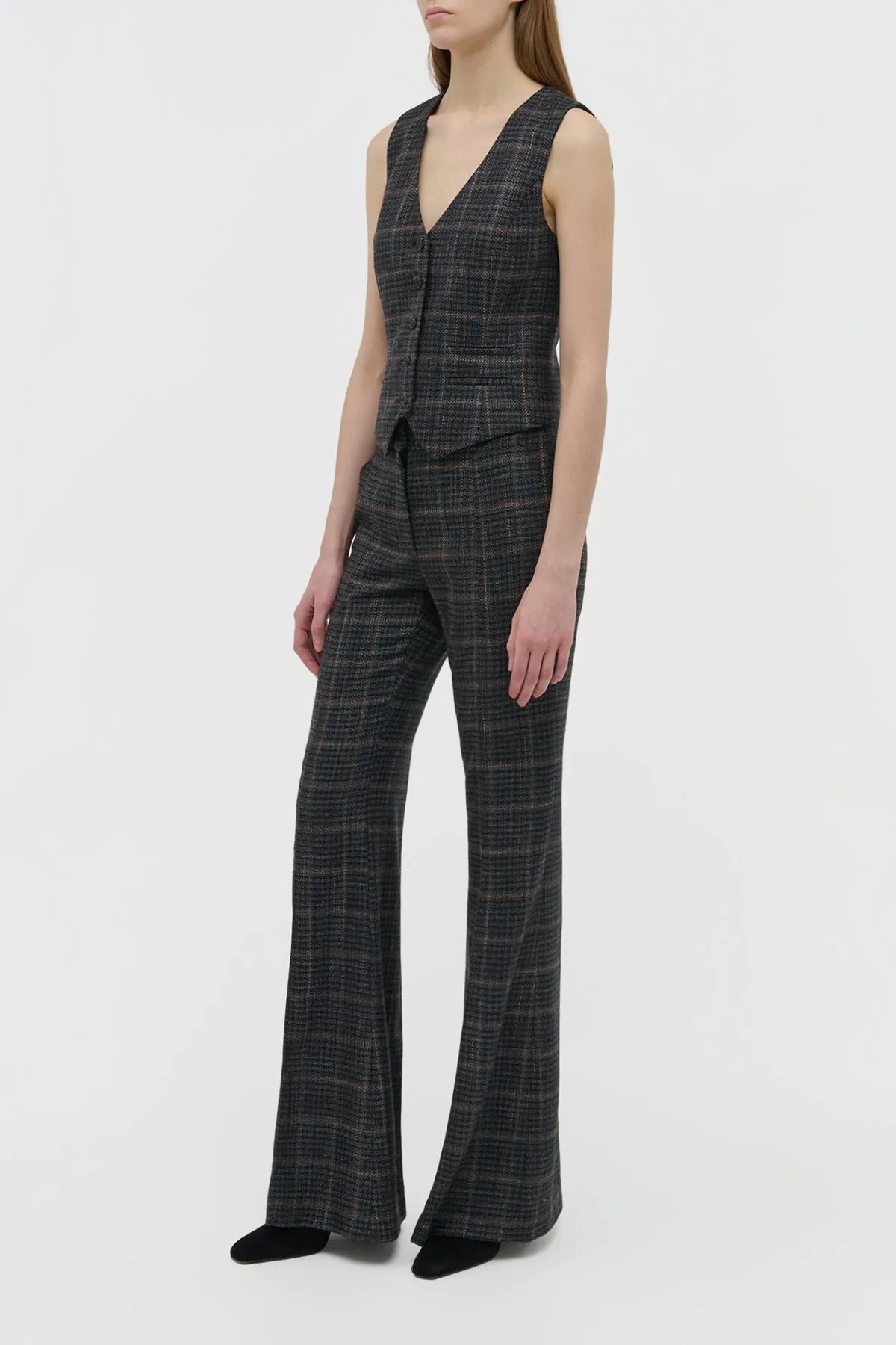 Rhein Flare Pant in Charcoal Multi Wool Silk Clubcheck Plaid sold by Gabriela Hearst product image thumbnail 3