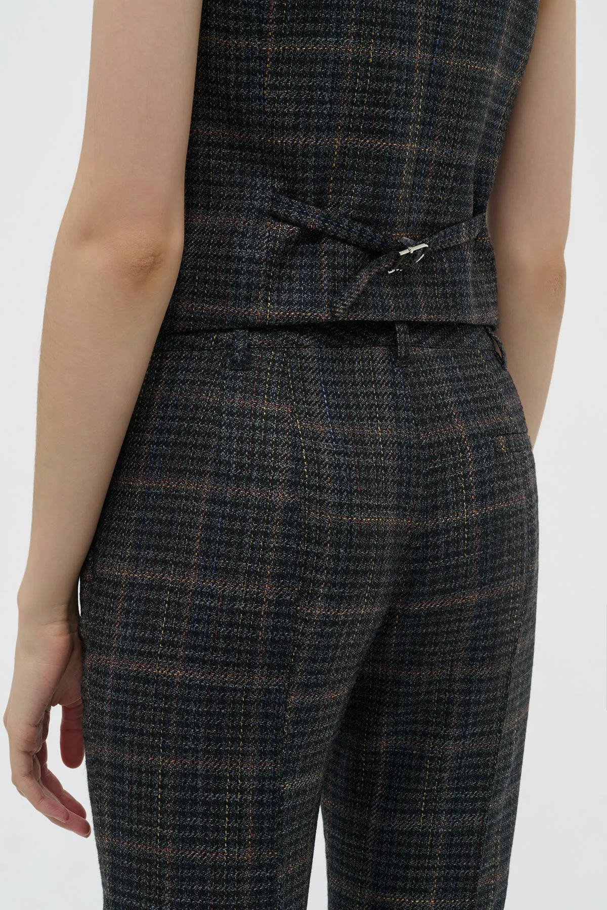 Rhein Flare Pant in Charcoal Multi Wool Silk Clubcheck Plaid sold by Gabriela Hearst product image thumbnail 5