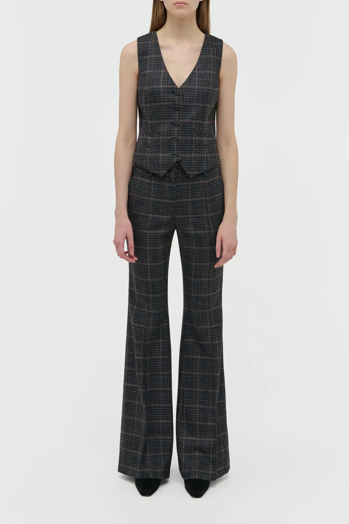 Rhein Flare Pant in Charcoal Multi Wool Silk Clubcheck Plaid sold by Gabriela Hearst product image thumbnail 2
