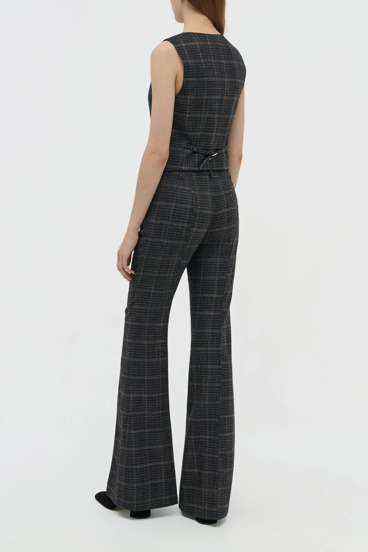 Rhein Flare Pant in Charcoal Multi Wool Silk Clubcheck Plaid sold by Gabriela Hearst product image thumbnail 4