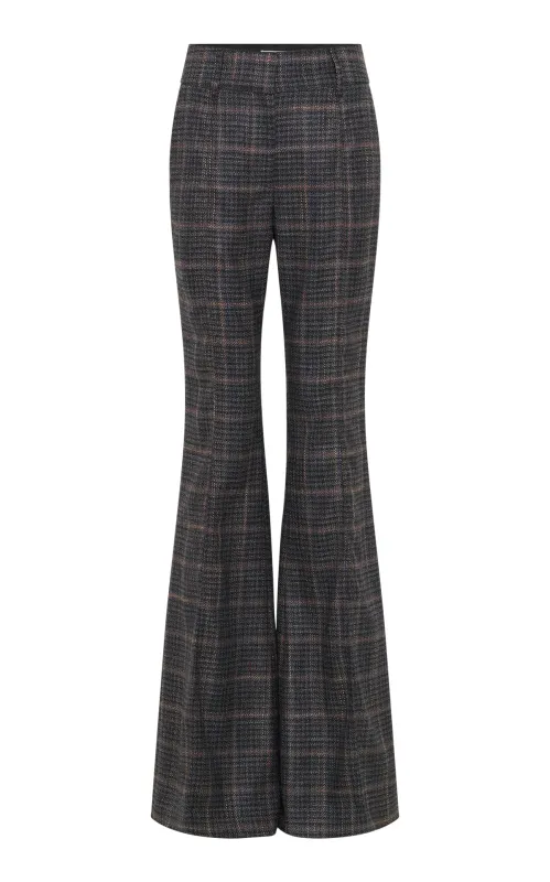 Rhein Flare Pant in Charcoal Multi Wool Silk Clubcheck Plaid sold by Gabriela Hearst