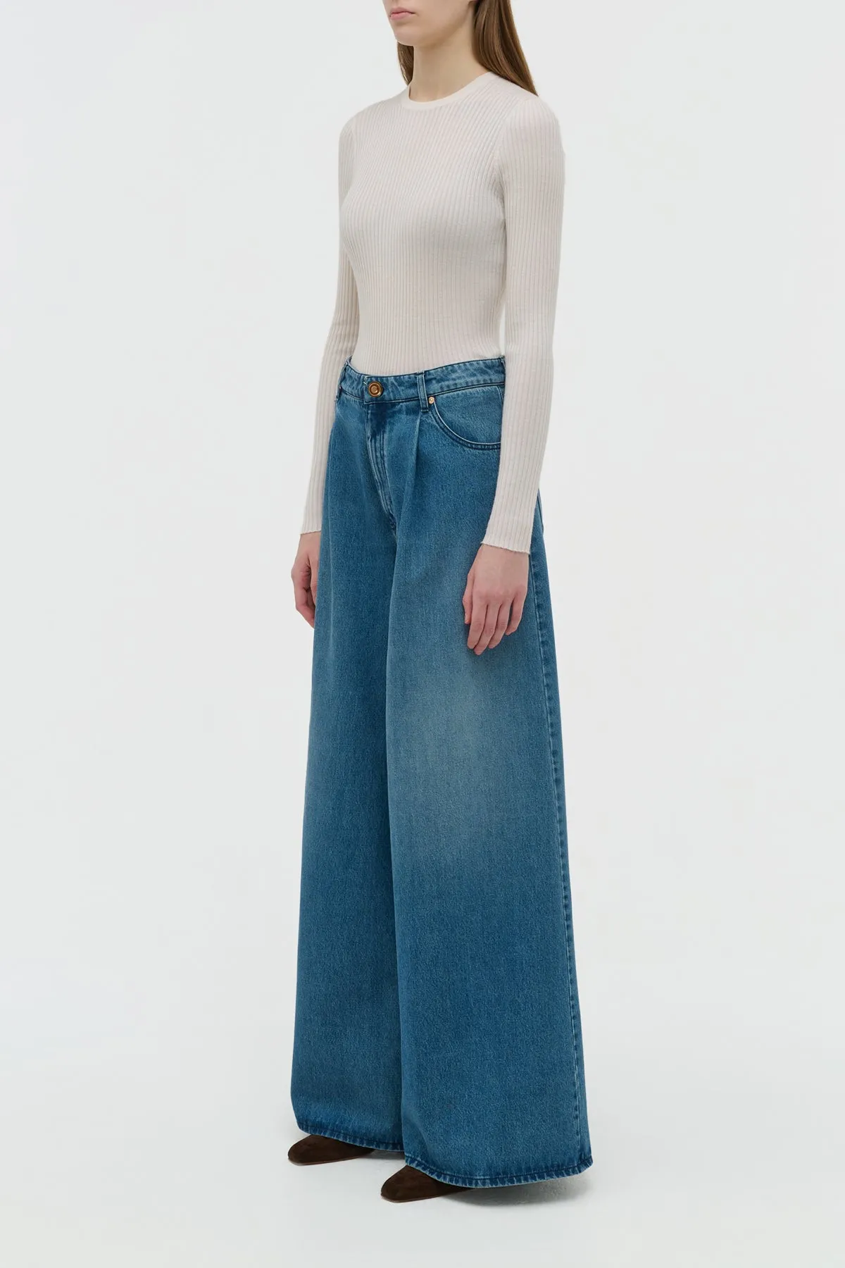 Brenn Wide-leg Jean in Uruguayan Blue Recycled Cotton Denim sold by Gabriela Hearst product image thumbnail 3