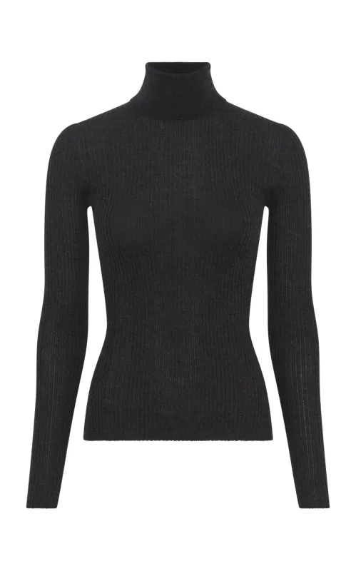 Peppe Knit Turtleneck in Charcoal Cashmere Silk sold by Gabriela Hearst