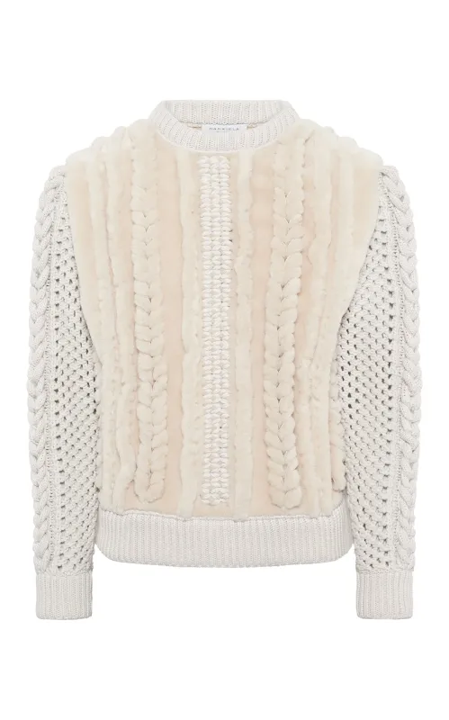 Talus Knit Pullover in Ivory Cashmere & Shearling sold by Gabriela Hearst