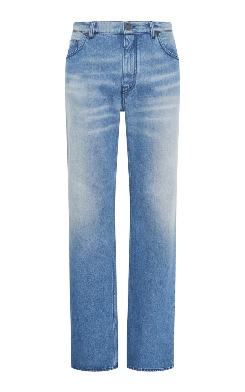 Rey Straight-leg Five Pocket Pant in Uruguayan Blue Recycled Cotton Denim sold by Gabriela Hearst