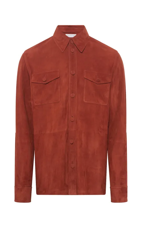 Lucas Overshirt in Rust Suede sold by Gabriela Hearst