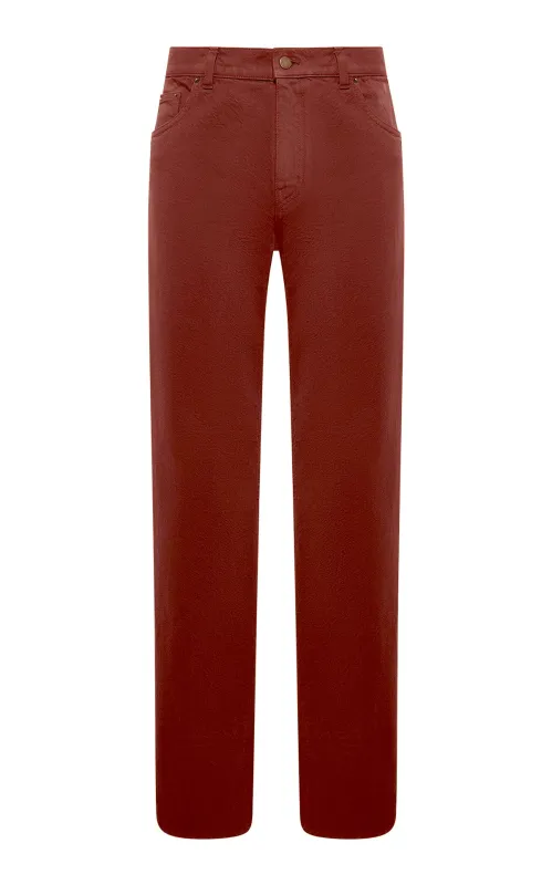 Rey Straight-leg Five Pocket Pant in Burnt Sienna Recycled Cotton Denim sold by Gabriela Hearst