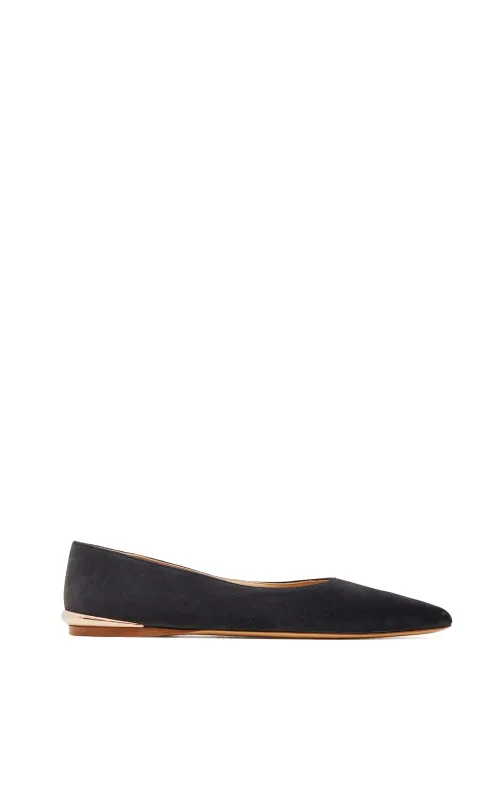 Fleur Ballerina Flat Shoe in Charcoal Suede sold by Gabriela Hearst
